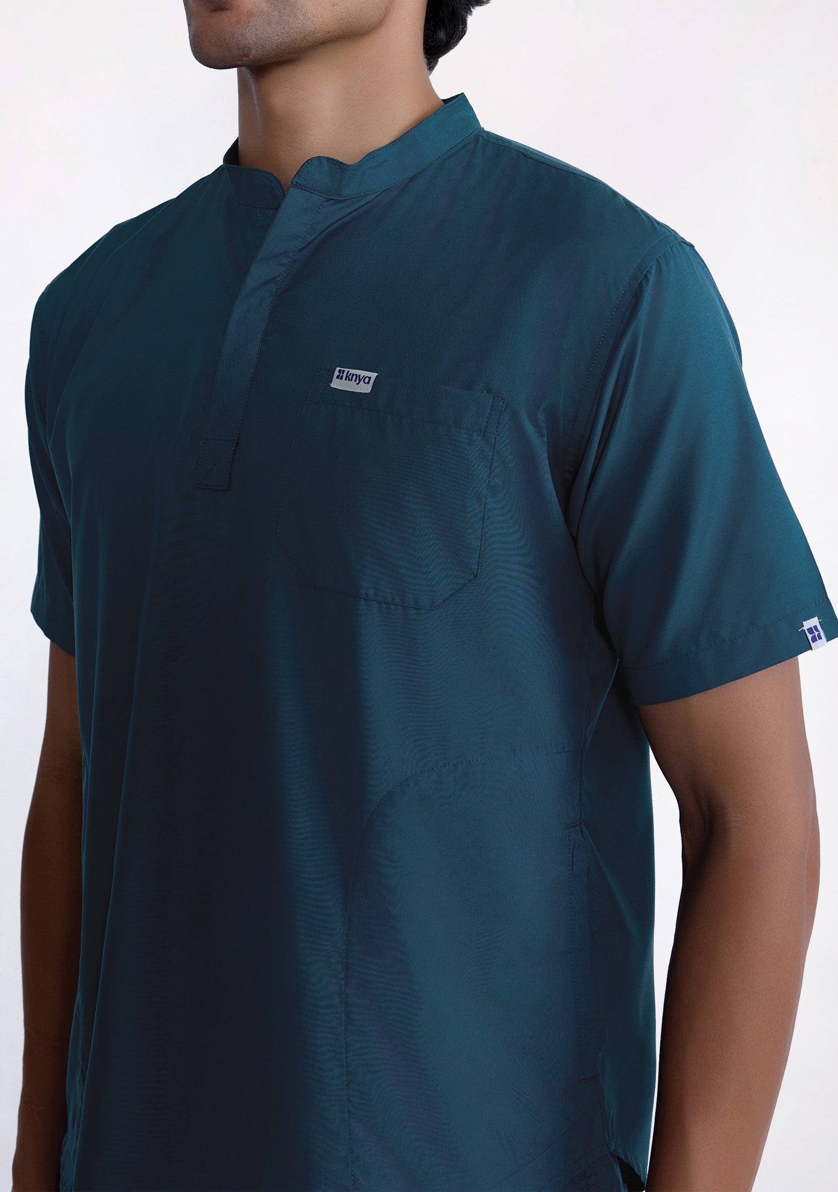 Classic Men's Mandarin Collar (Forest Green) Plus Size Scrub