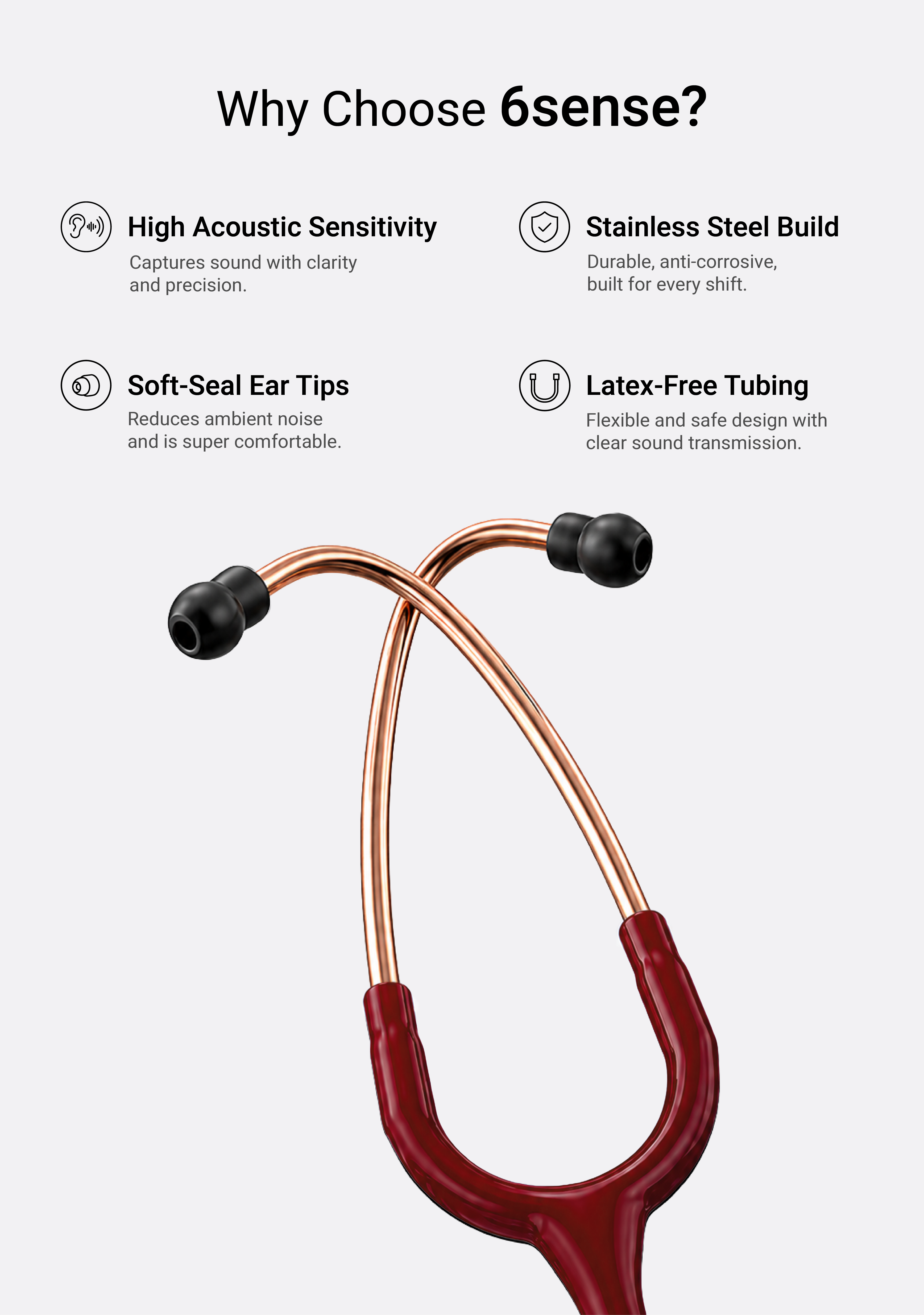 6sense (Maroon), Rose Gold Finish Stethoscope