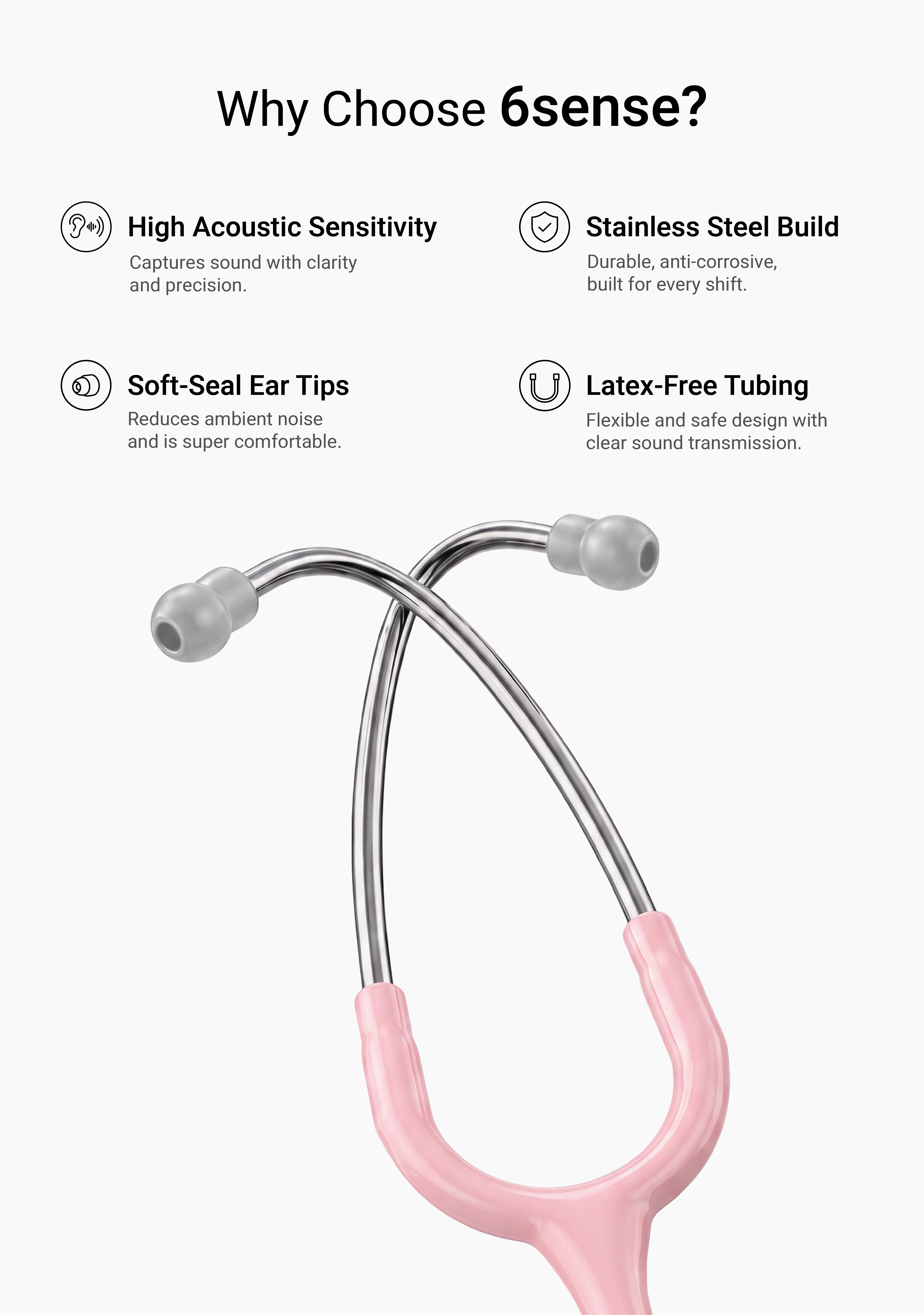 6sense (Baby Pink), Steel Finish Stethoscope