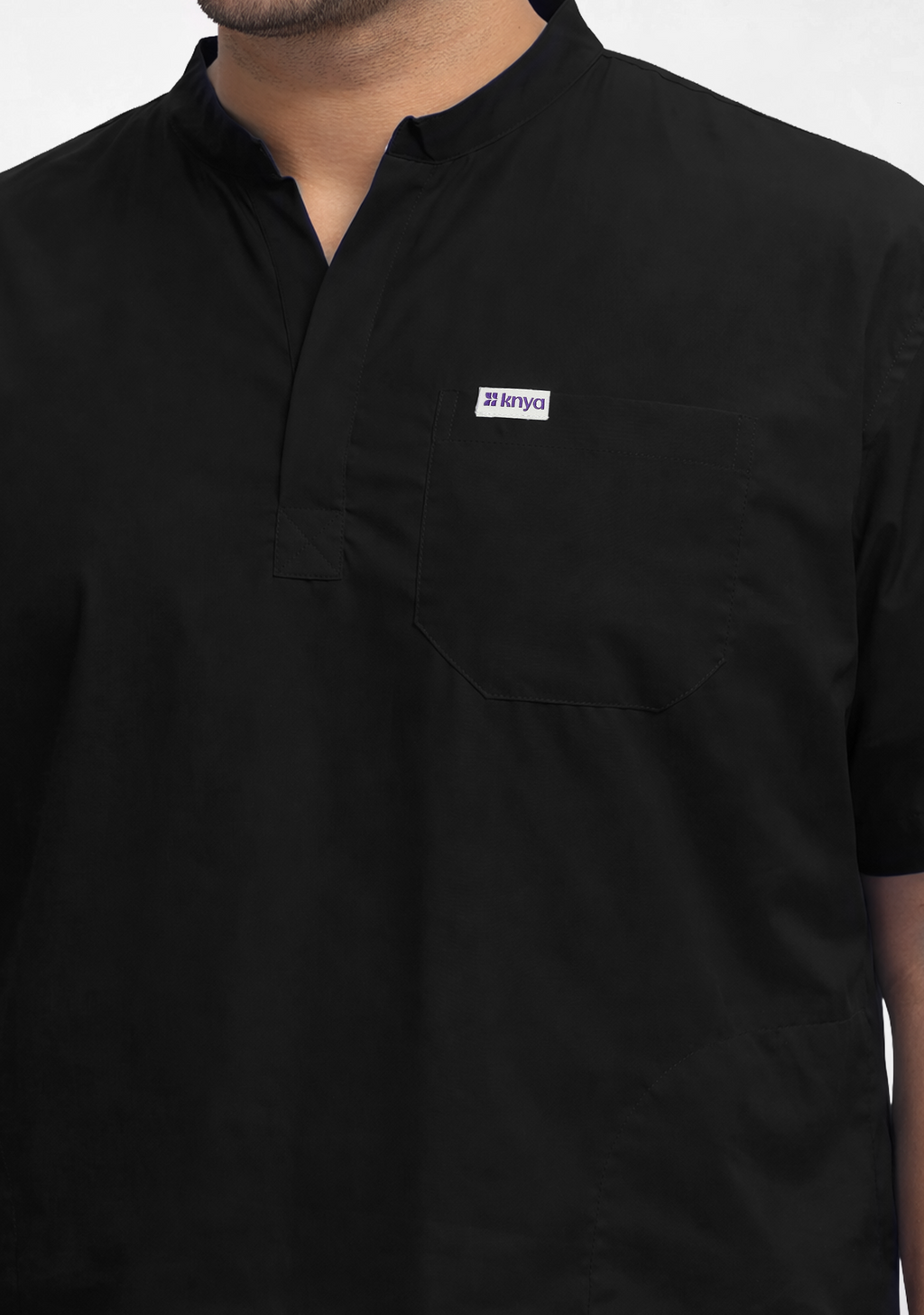 Classic Men's Mandarin Collar (Black) Plus Size Scrub