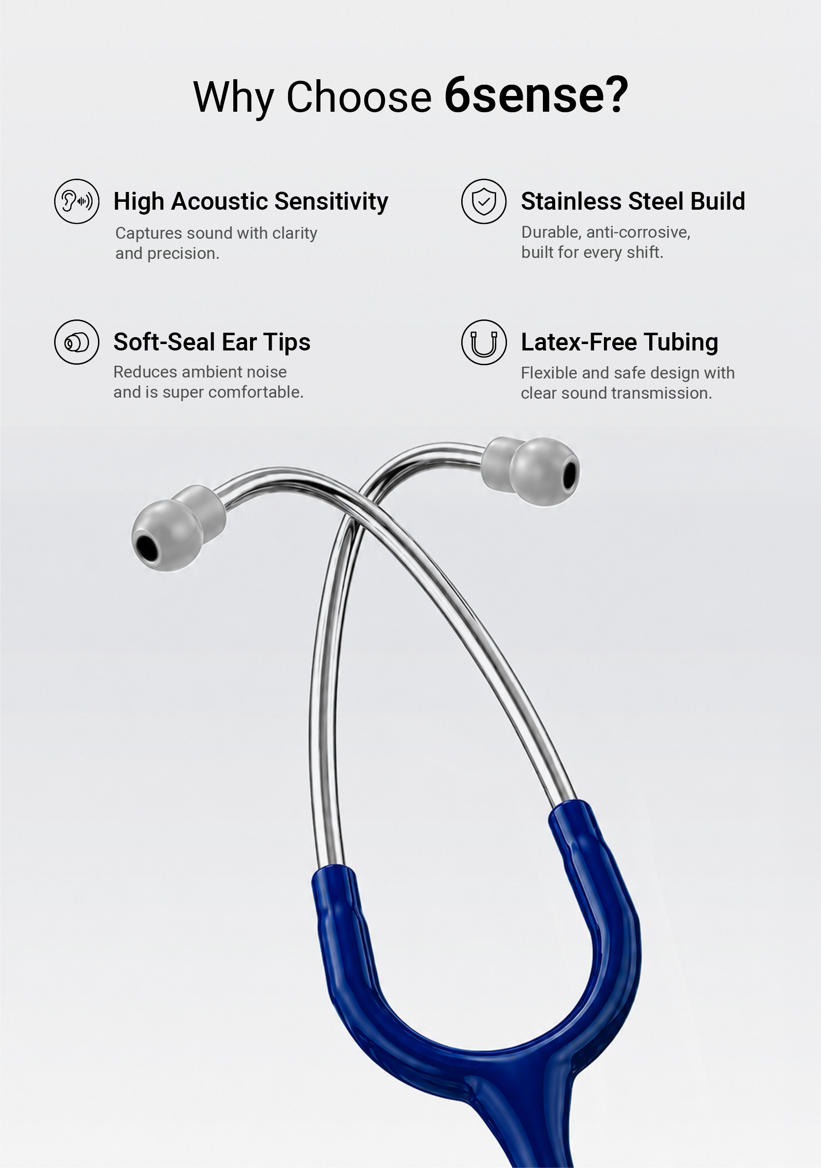 6sense (Navy), Steel Finish Stethoscope
