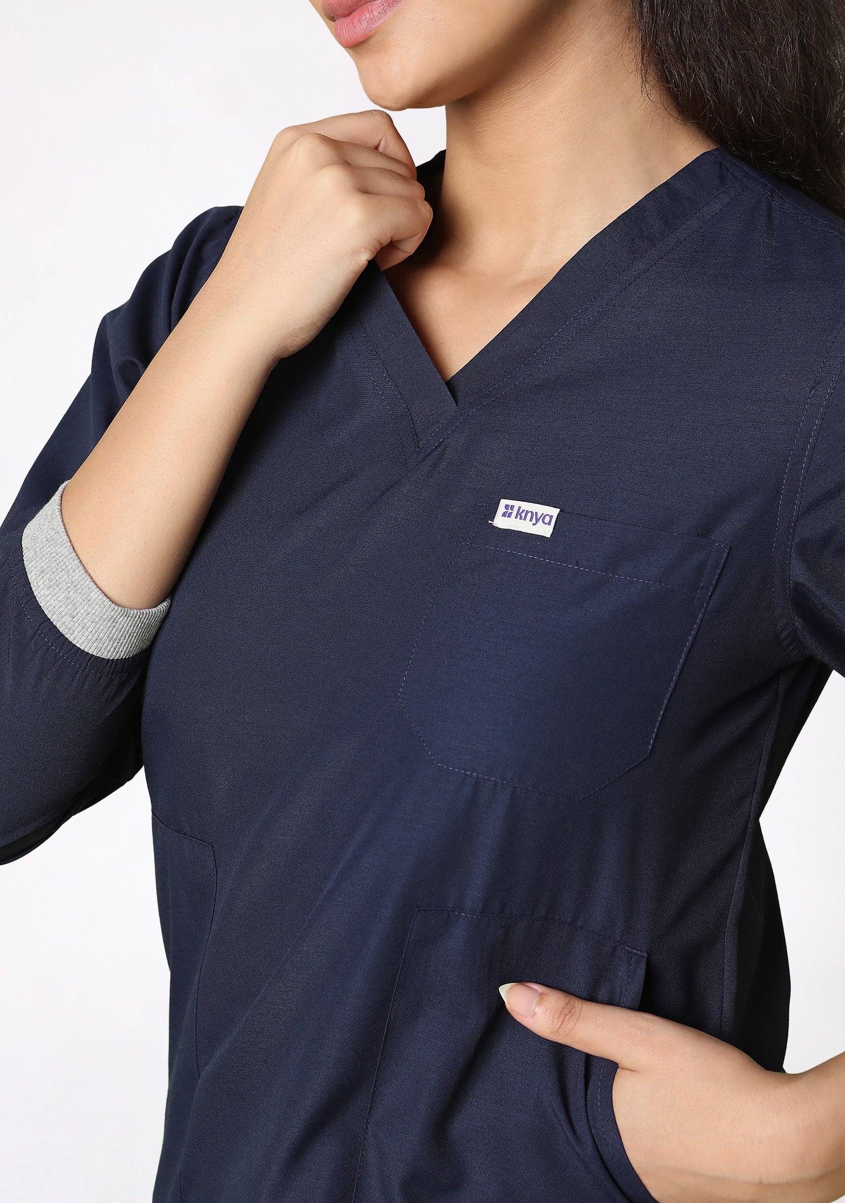 Classic Women's Longsleeves (Navy) Plus Size Scrub