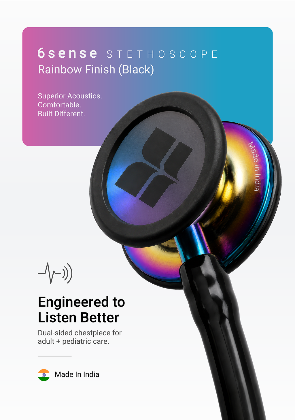 6sense (Black), Rainbow Finish Stethoscope