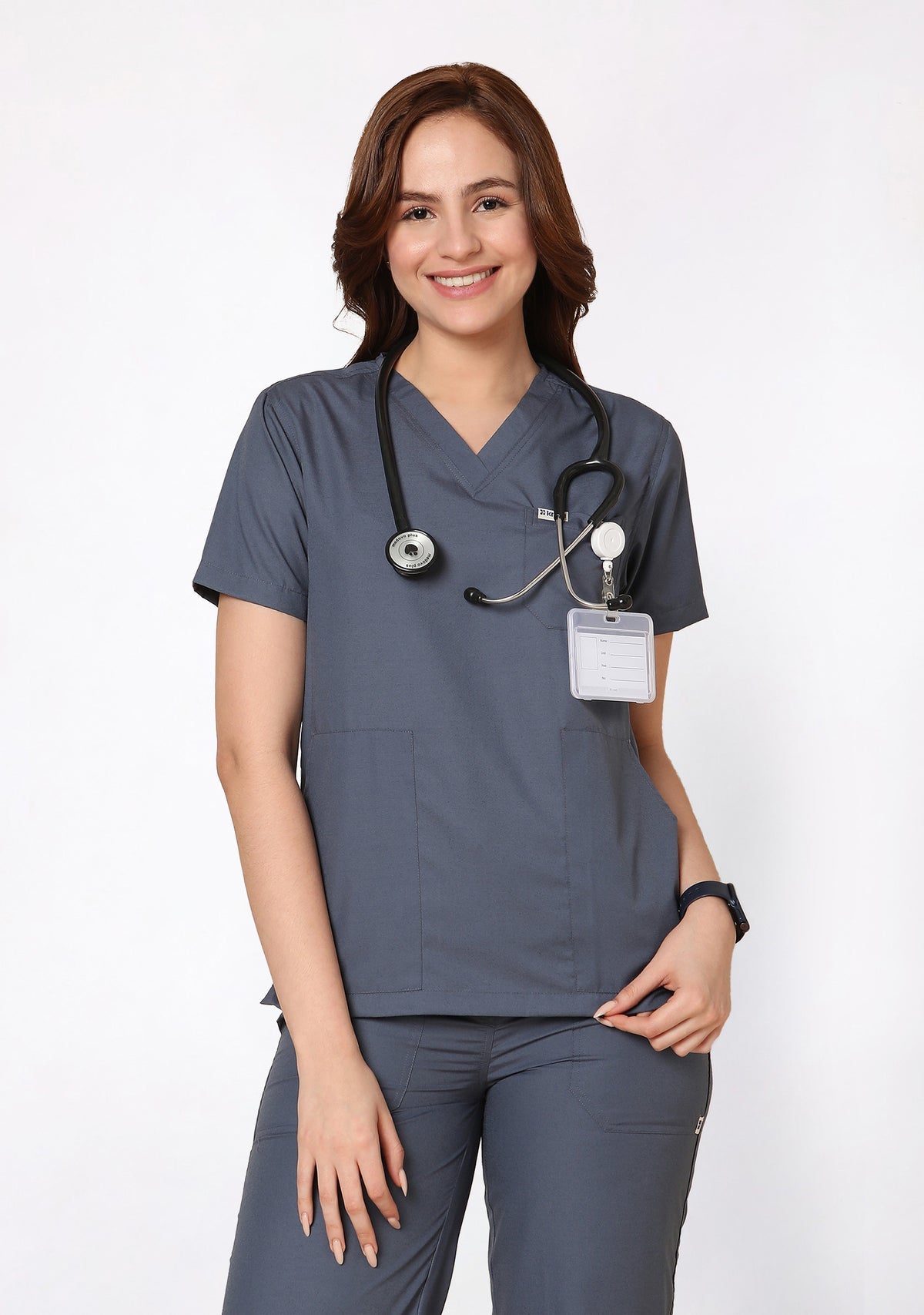 Classic Women's 3-Pocket (Heather Grey) Scrub Top