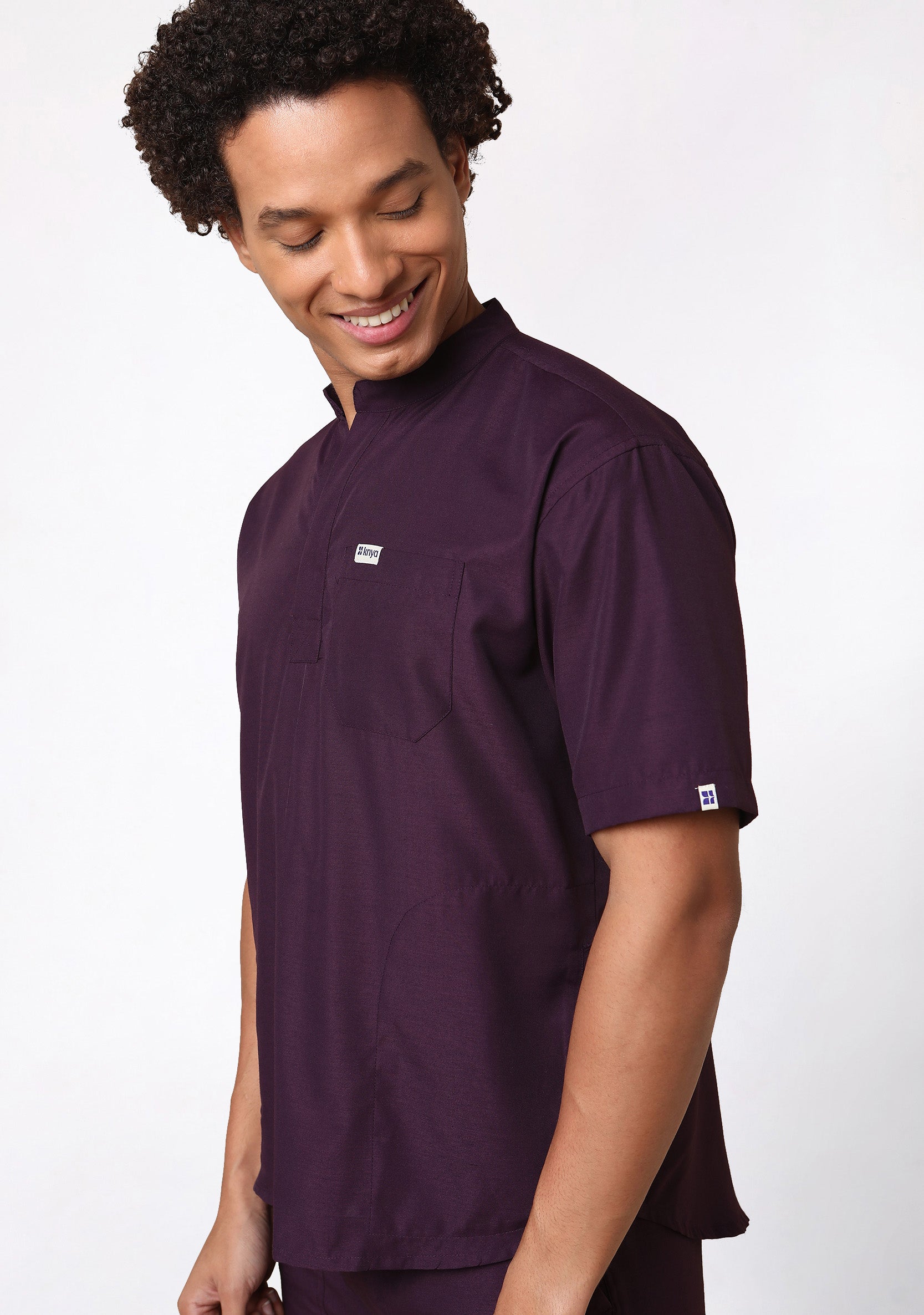 Classic Men's Mandarin Collar (Wine) Plus Size Scrub