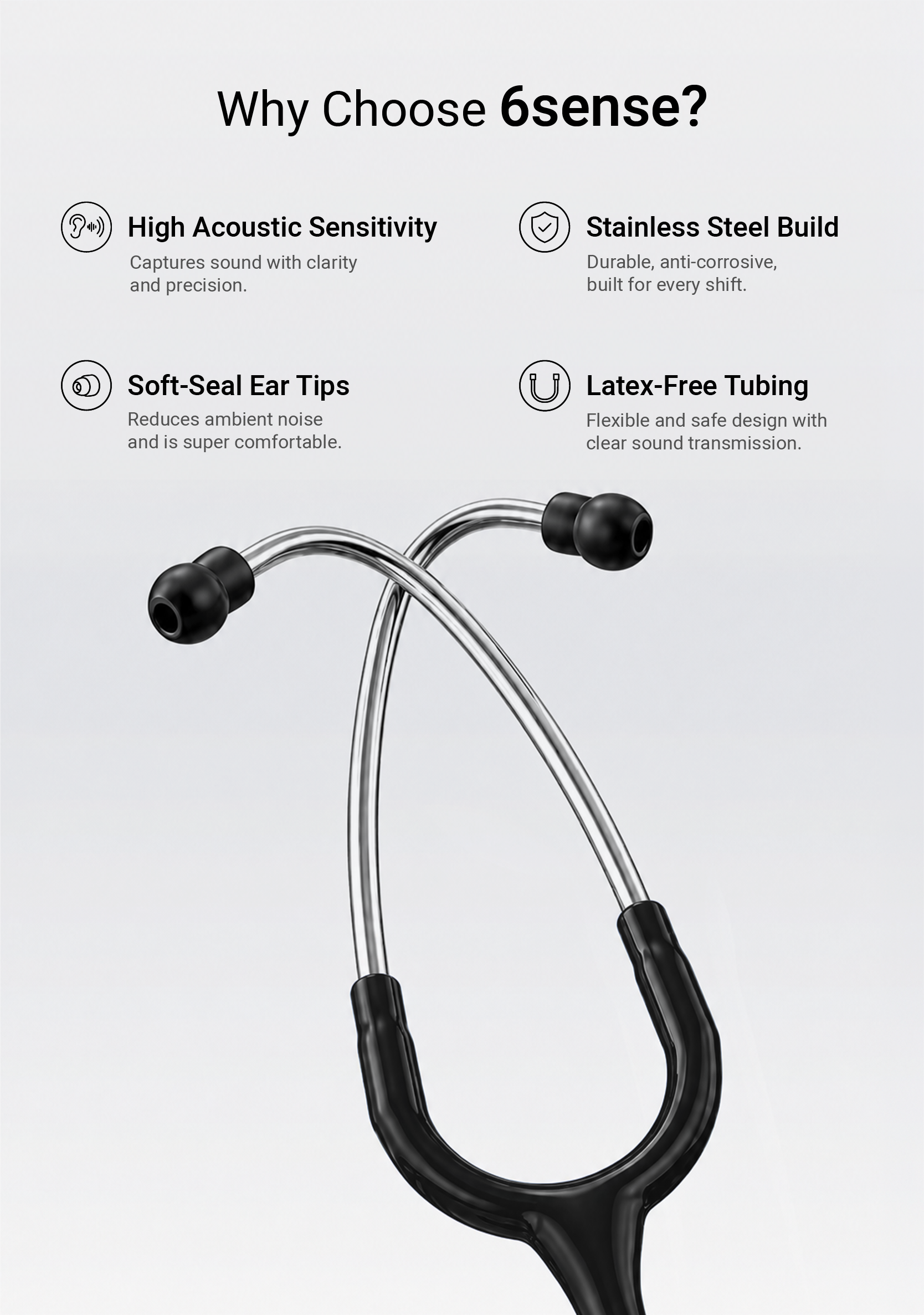 6sense (Black) Stethoscope