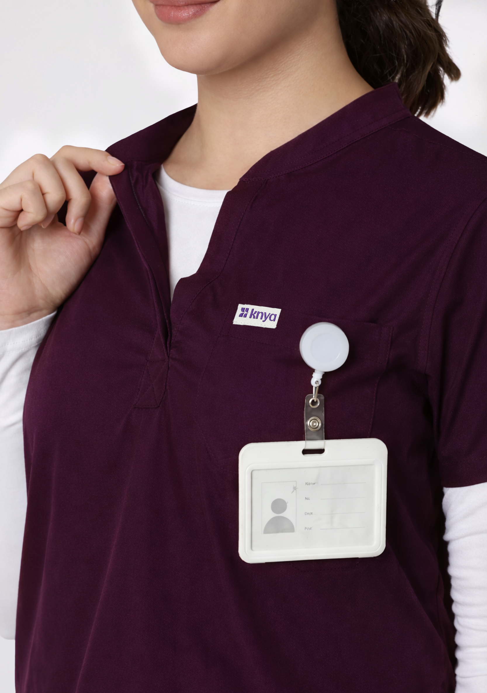 Classic Women's Mandarin Collar (Wine) Plus Size Scrub