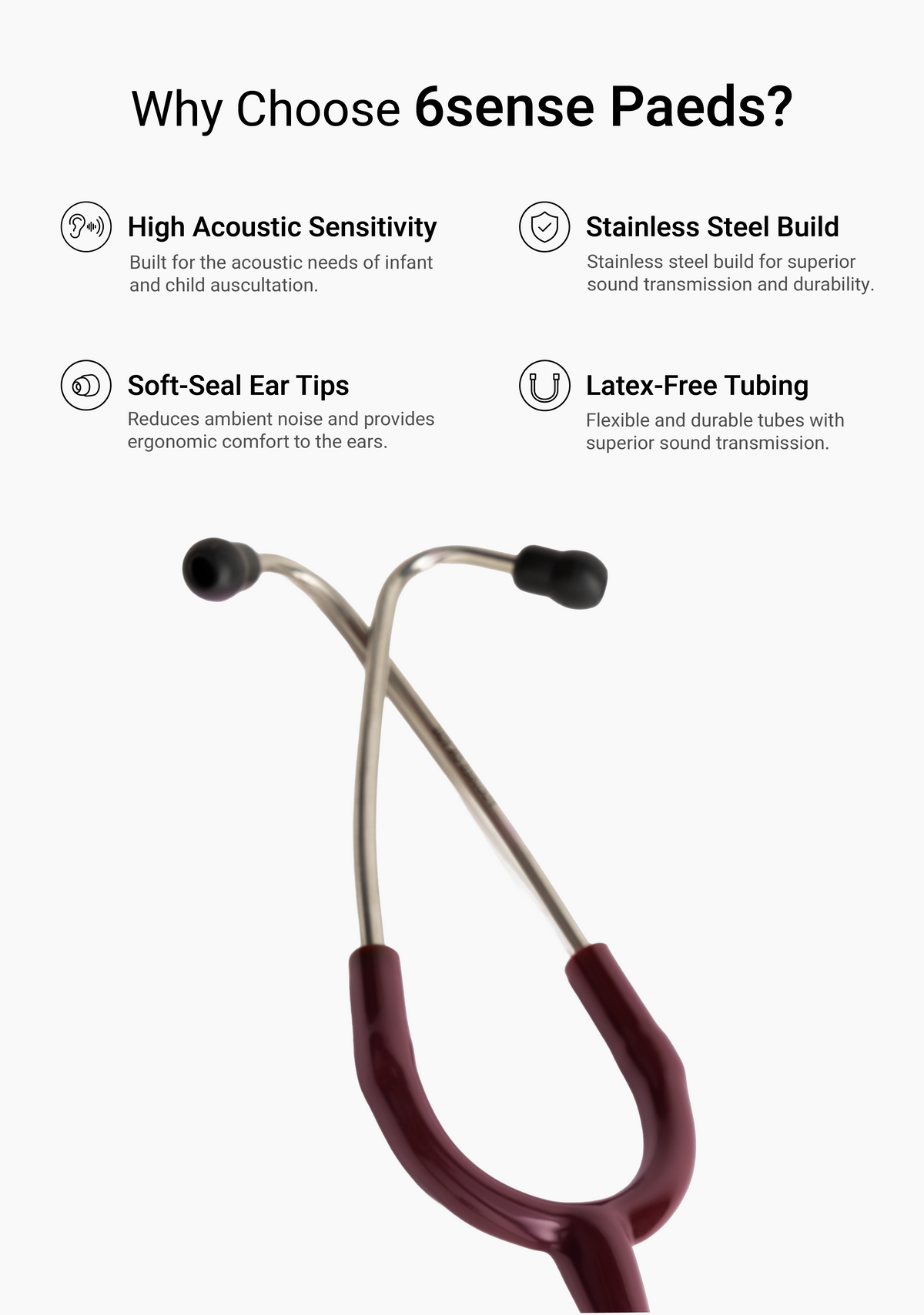6sense Paeds (Maroon), Steel Finish Stethoscope