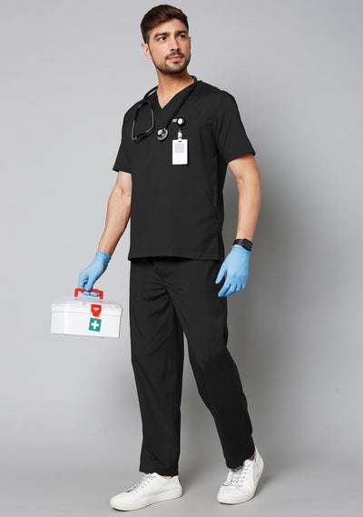 Classic Active Men's 3-Pocket (Black) Scrub Top