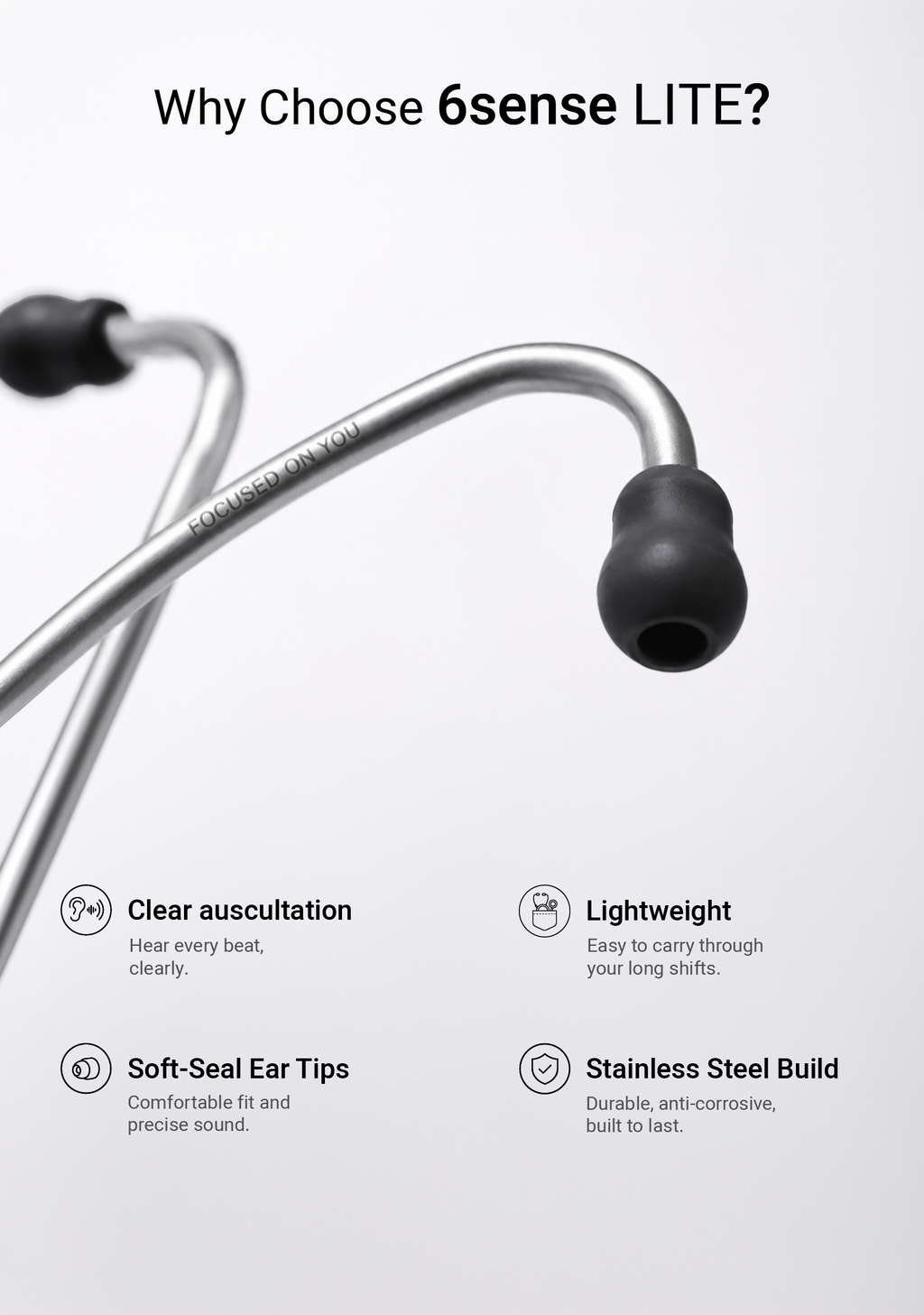 6sense Lite (Black), Steel Finish Stethoscope
