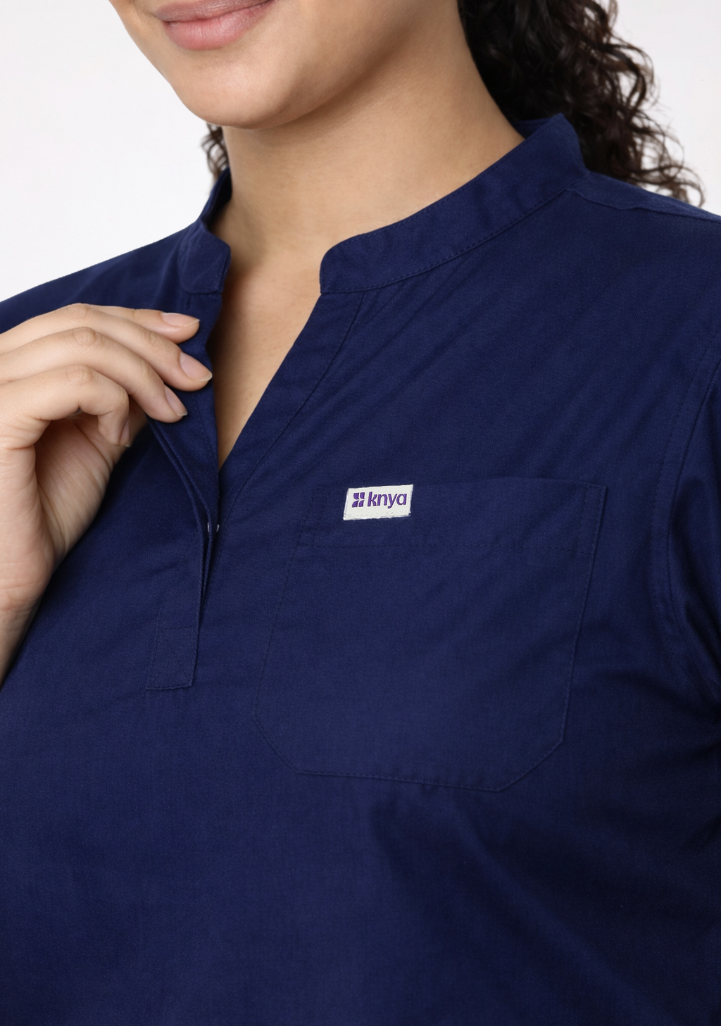 Classic Women's Mandarin Collar (Navy) Plus Size Scrub