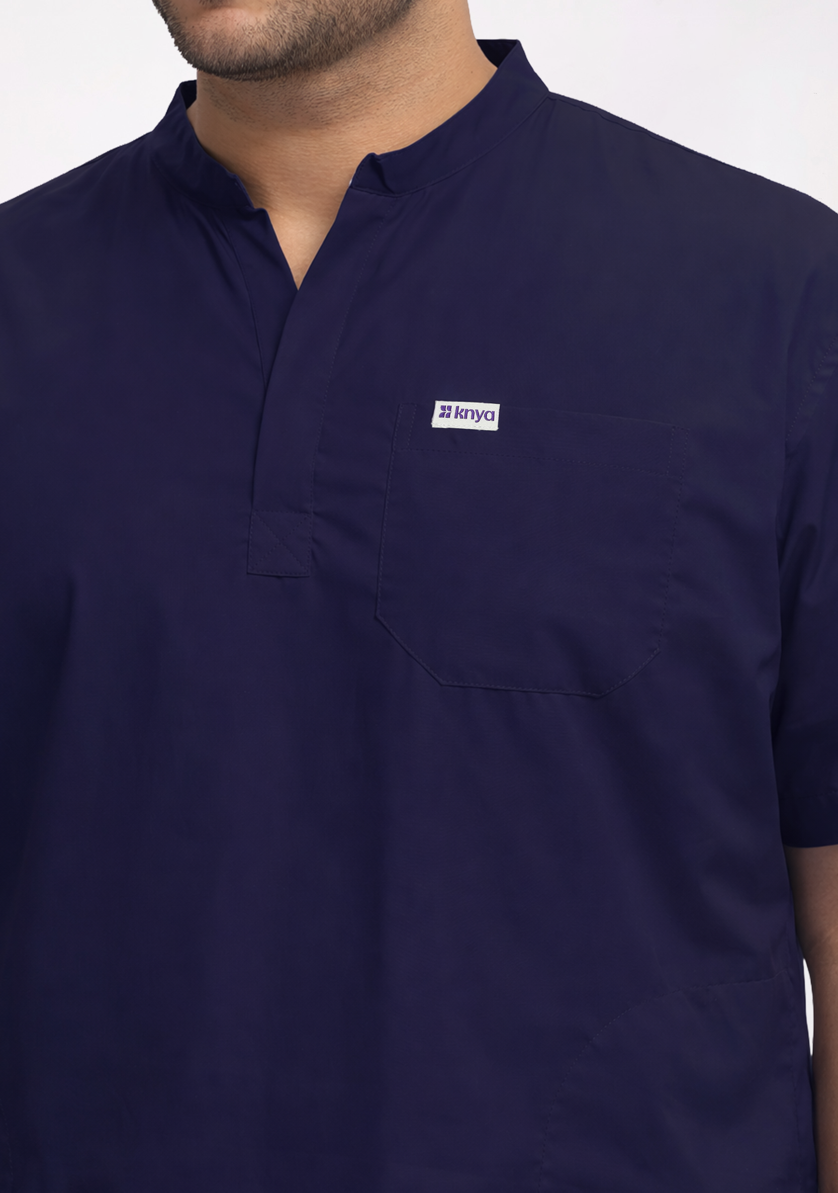 Classic Men's Mandarin Collar (Navy) Plus Size Scrub