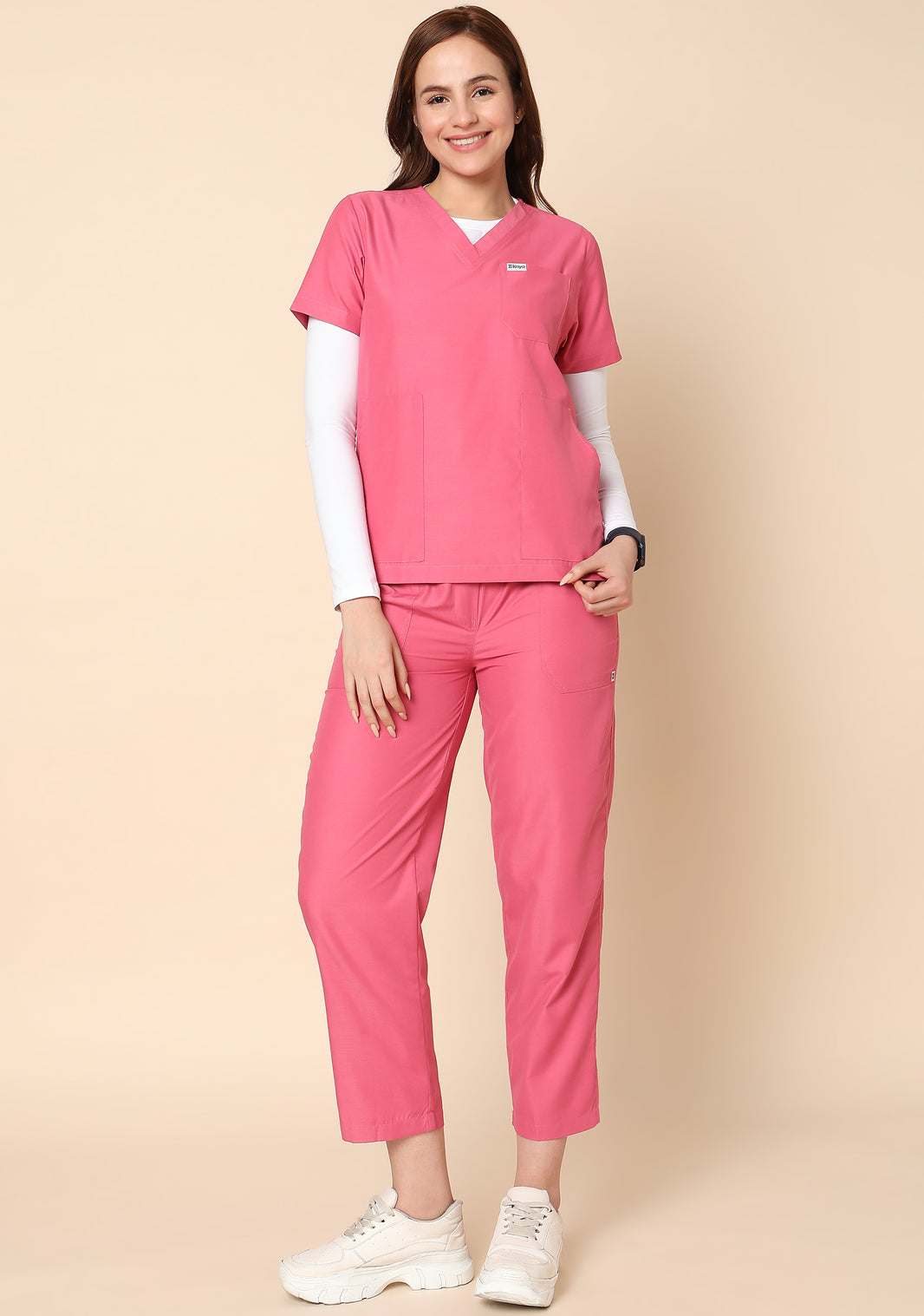 Buy Classic Women's 5Pocket Mandarin Collar (Wine) Scrub Online Knya