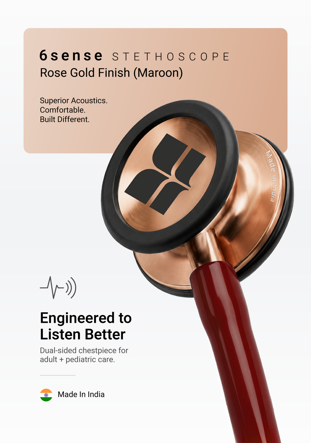 6sense (Maroon), Rose Gold Finish Stethoscope