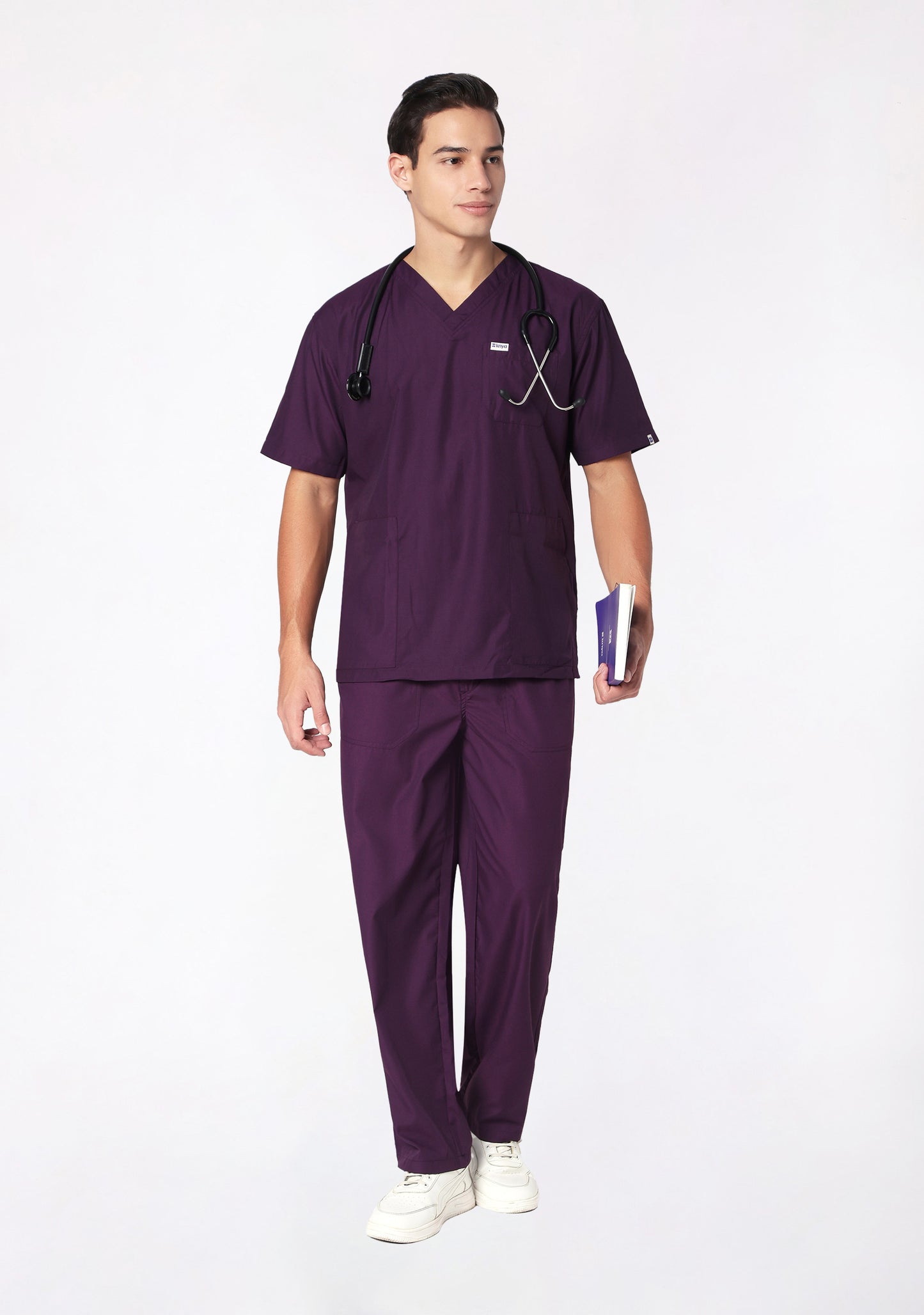 Classic Men's V-Neck (Wine) Active Scrub