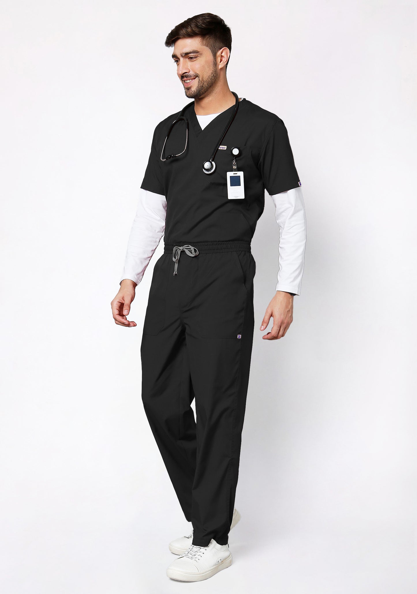 Classic Men's V-Neck (Black) Plus Size Scrub