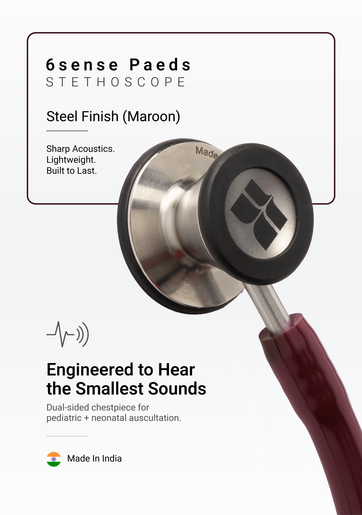 6sense Paeds (Maroon), Steel Finish Stethoscope