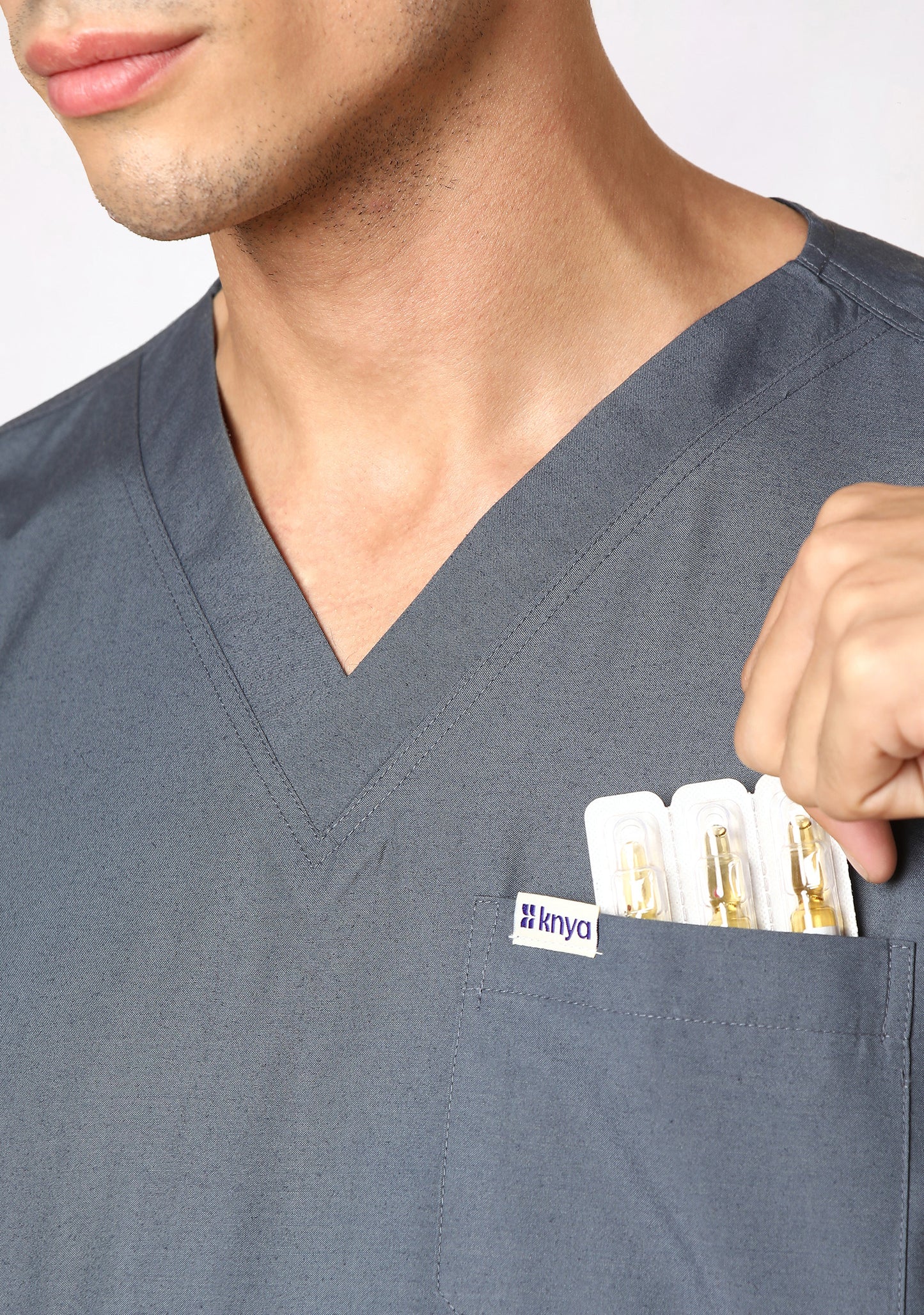 Classic Active Men's 3-Pocket (Heather Grey) Scrub Top