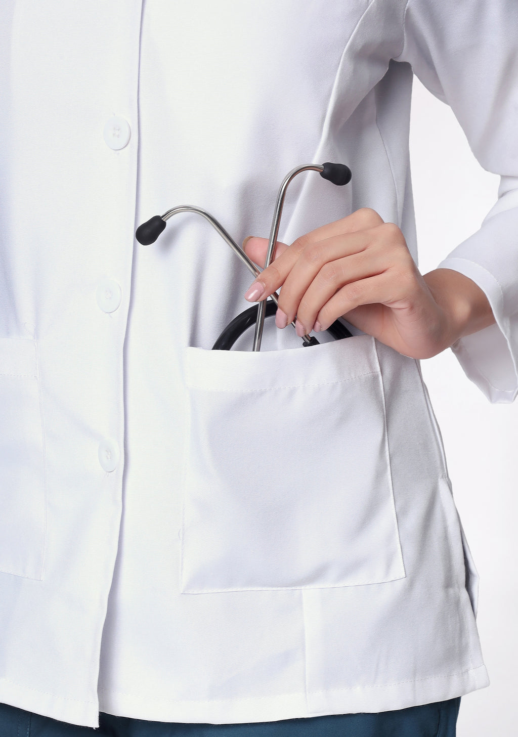 Side view of the Knya Focus Lab Coat for women