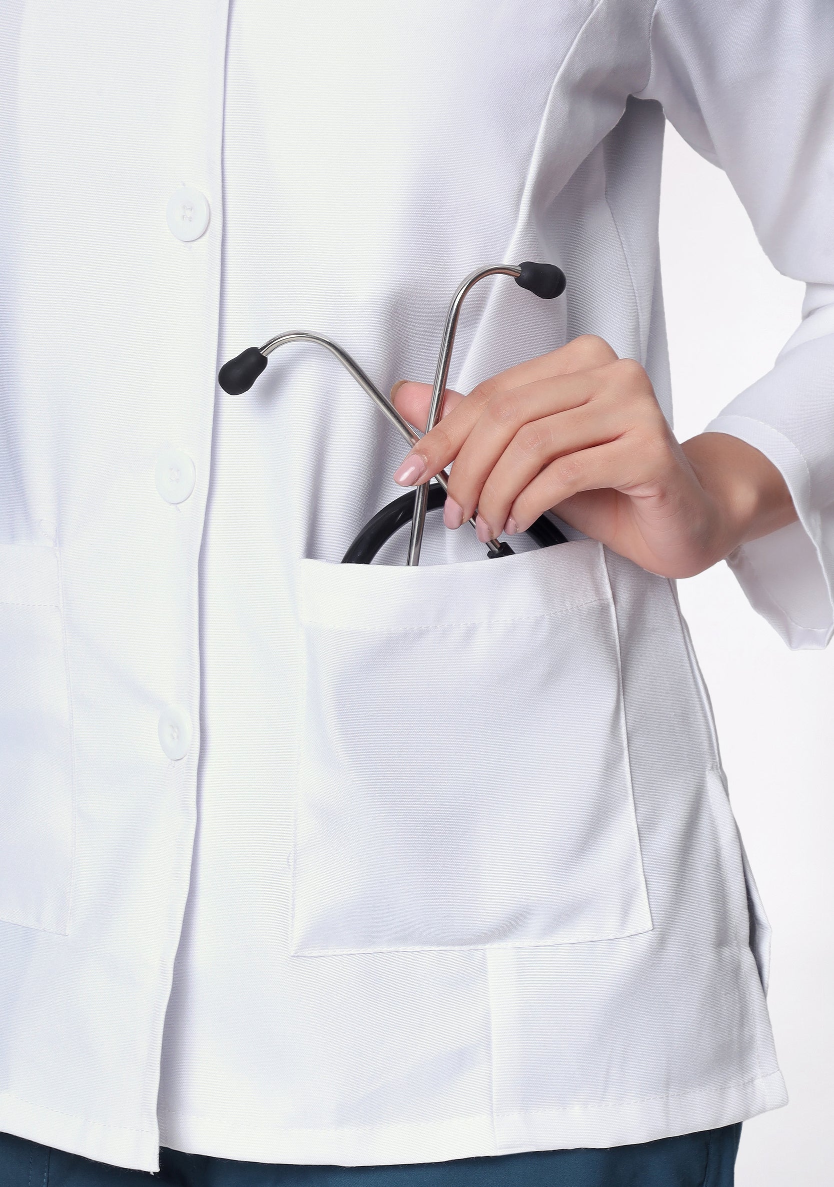 Side view of the Knya Focus Lab Coat for women