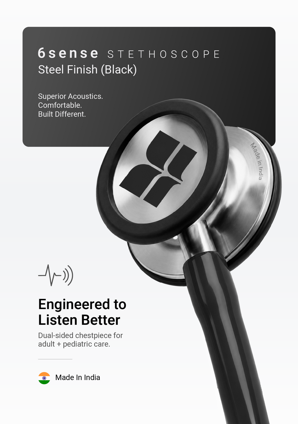6sense (Black), Steel Finish Stethoscope