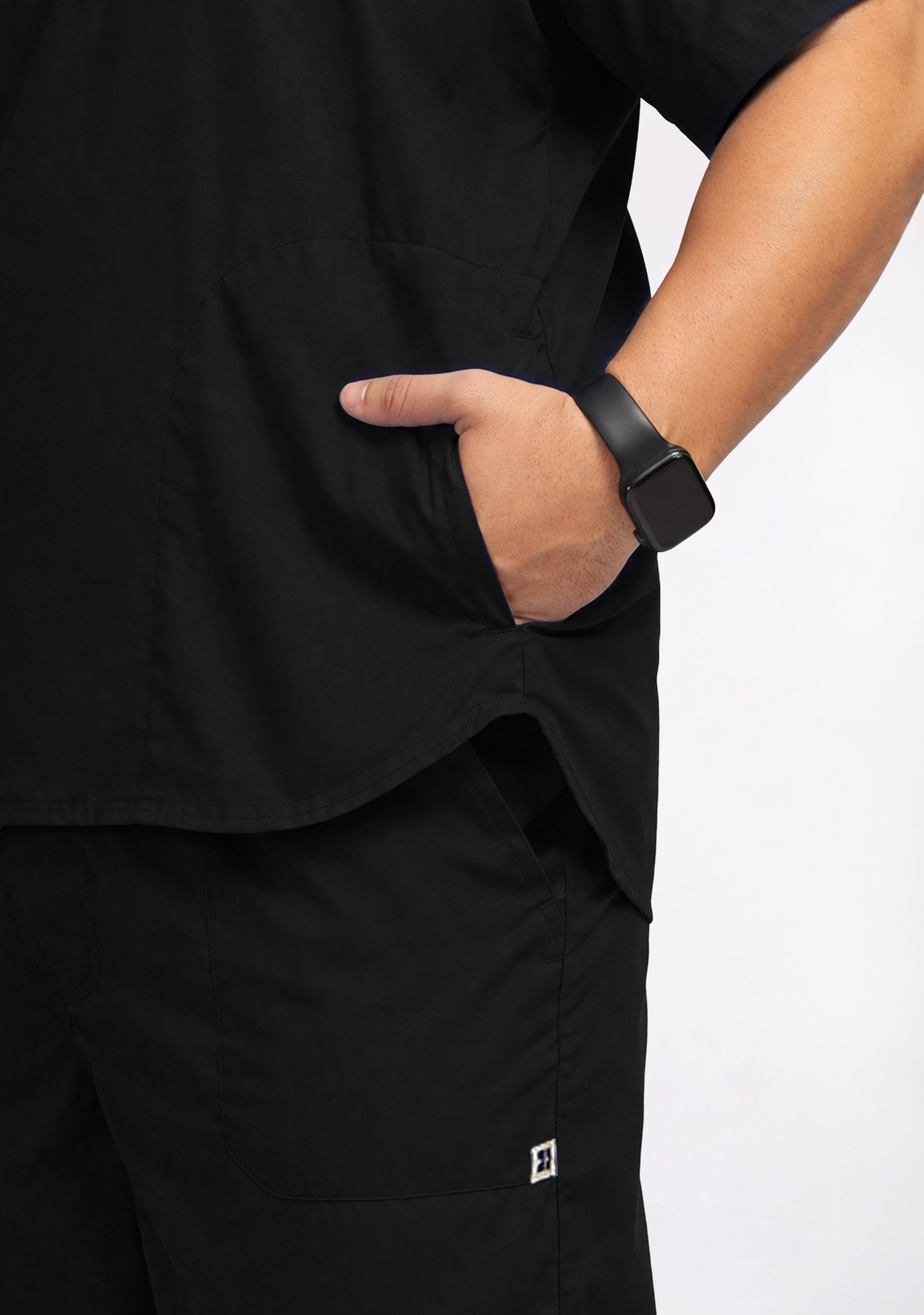 Classic Men's Mandarin Collar (Black) Plus Size Scrub