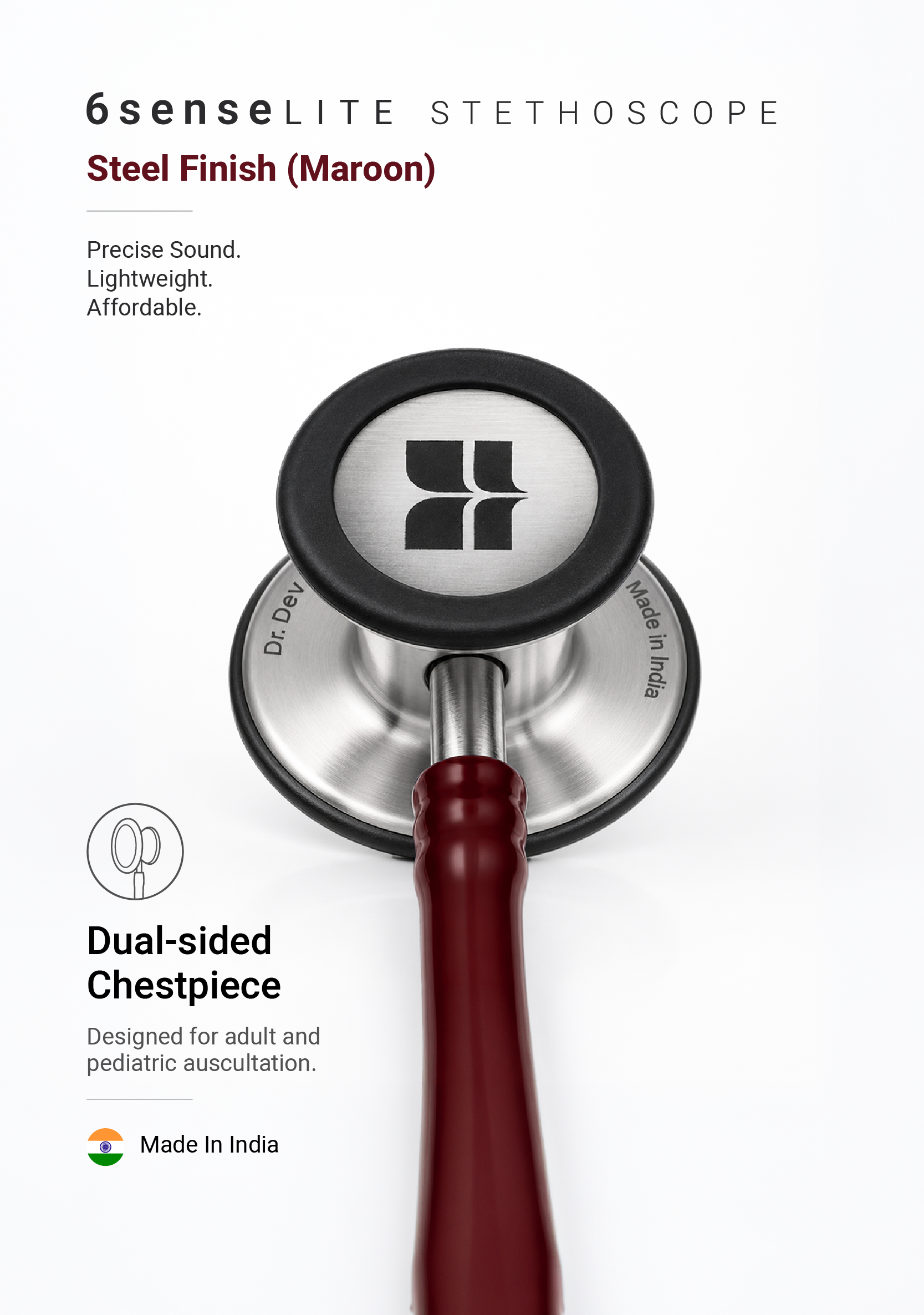 6sense Lite (Maroon), Steel Finish Stethoscope