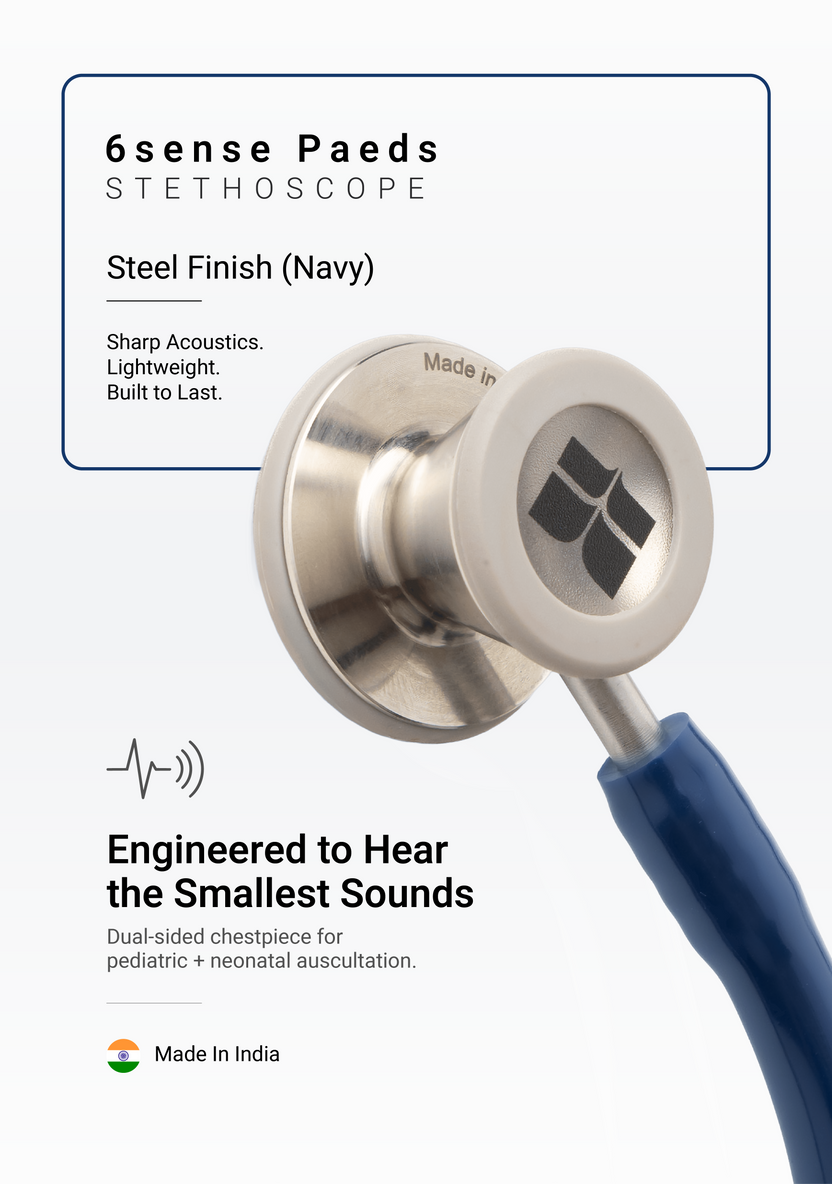 6sense Paeds (Navy), Steel Finish Stethoscope