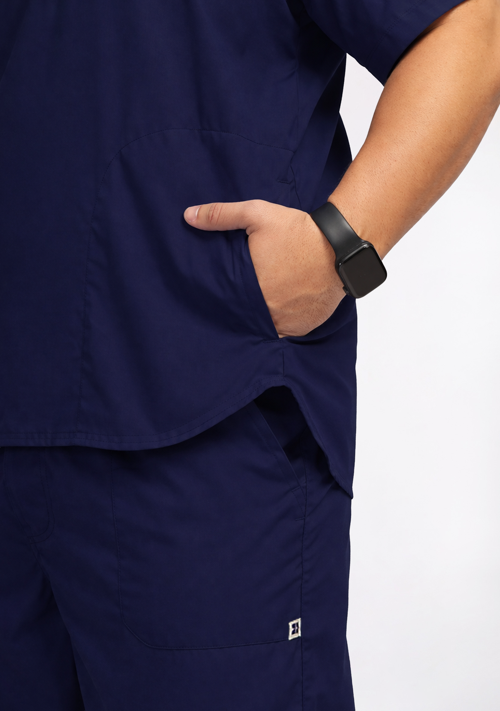 Classic Men's Mandarin Collar (Navy) Plus Size Scrub