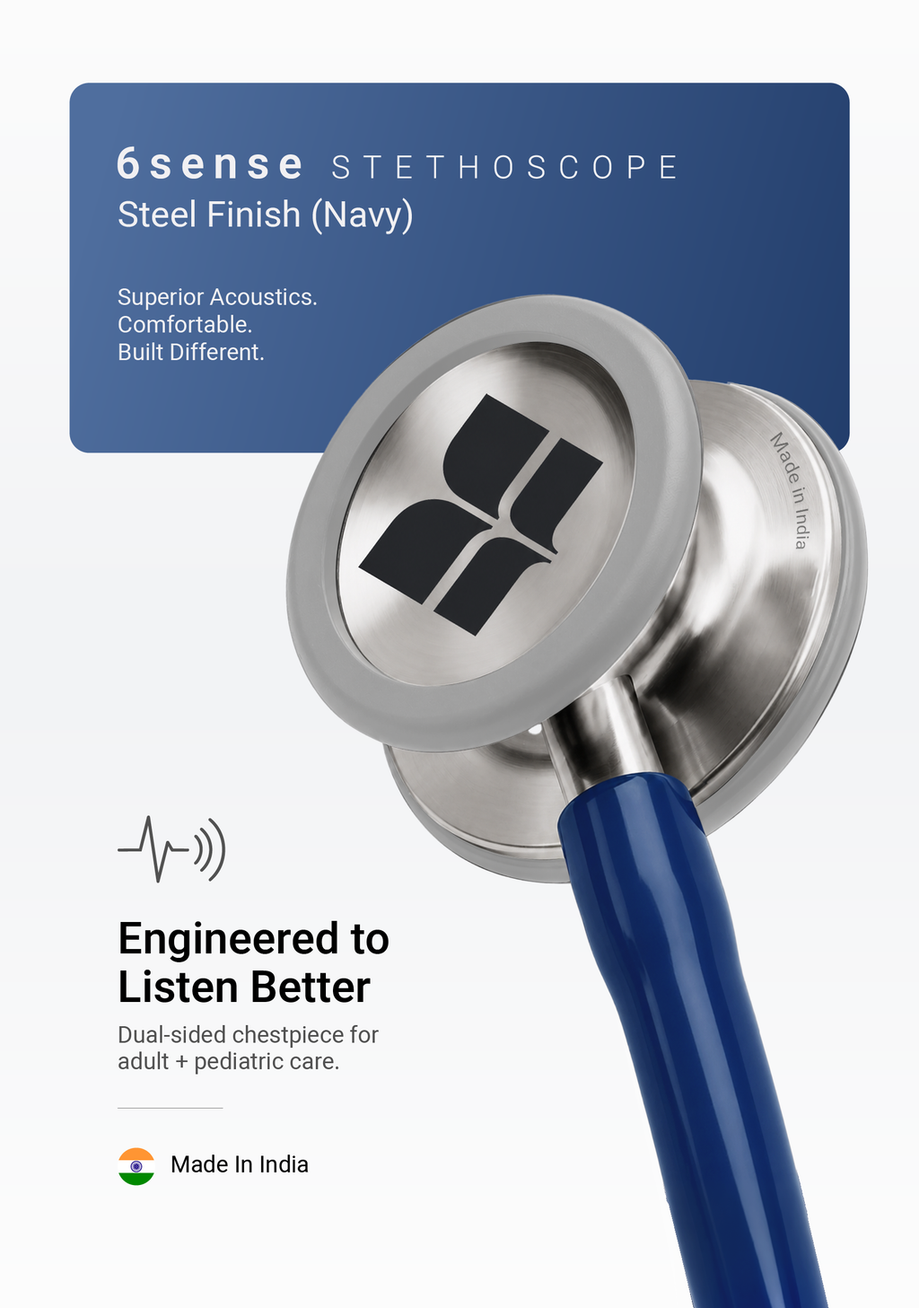 6sense (Navy), Steel Finish Stethoscope