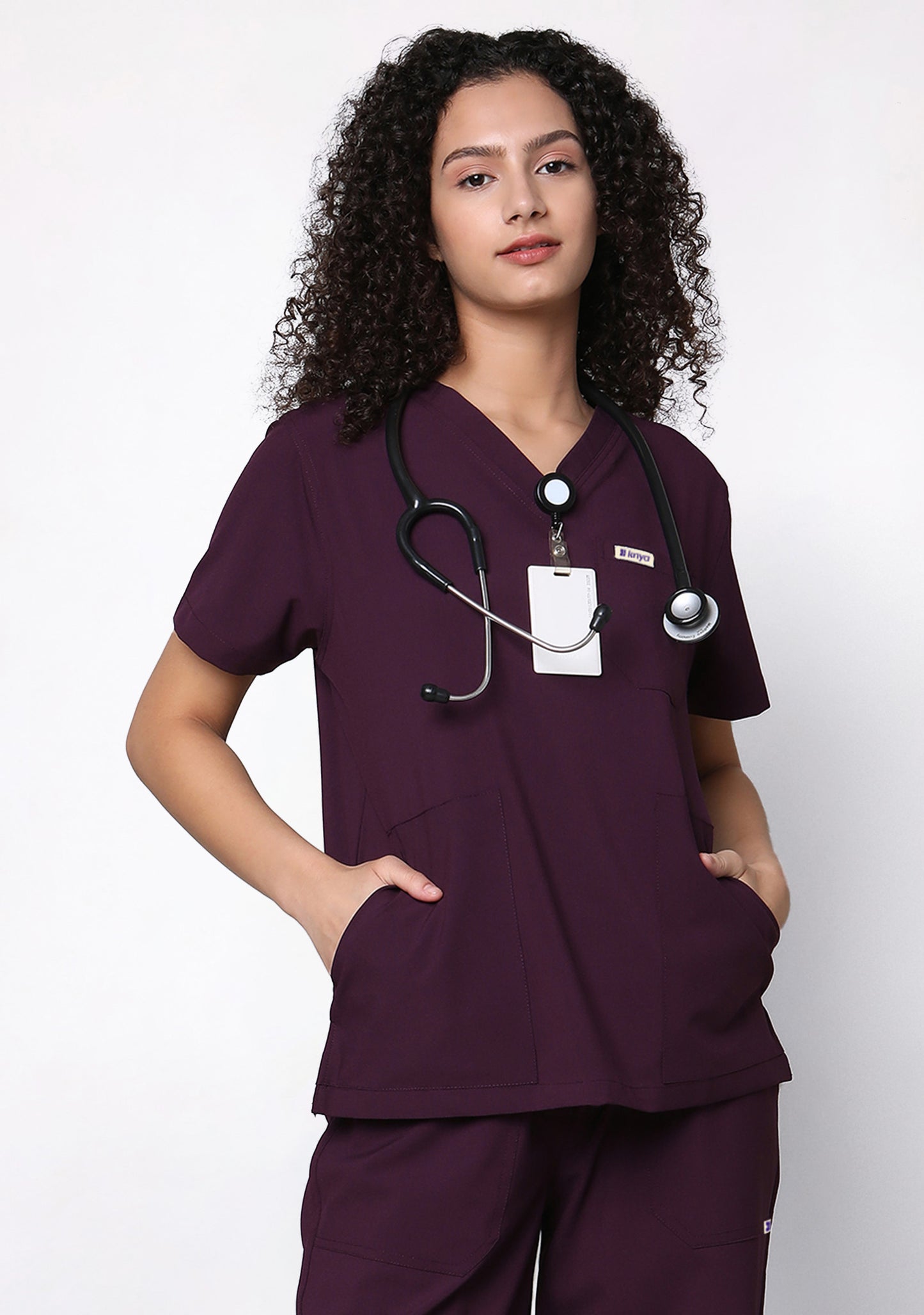 Ecoflex Women's V-neck (Wine) Active Scrub 1
