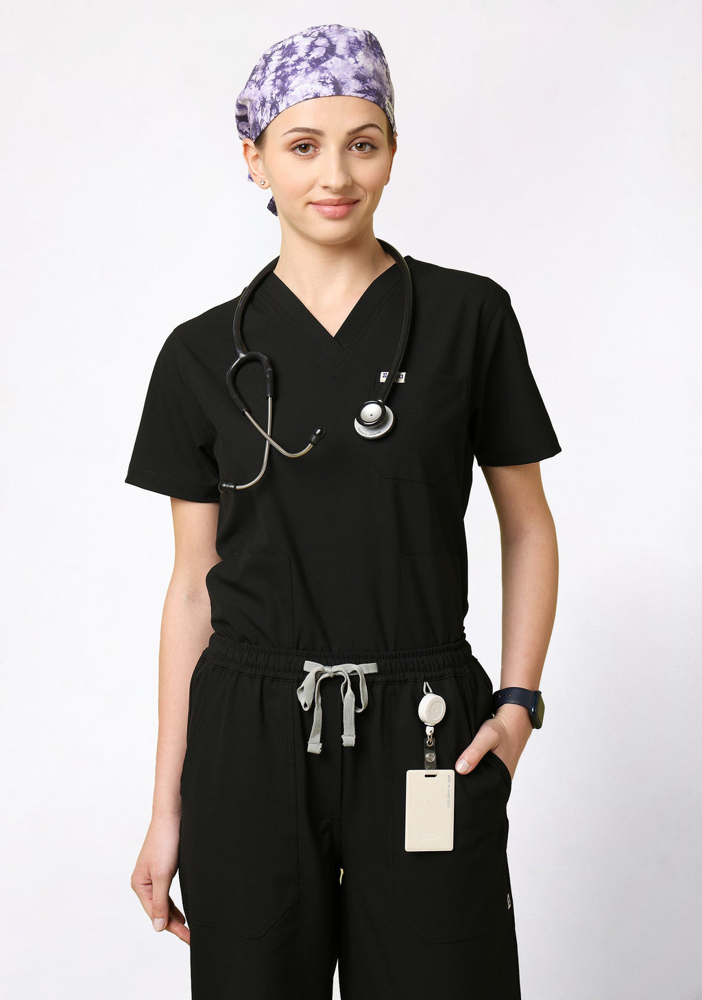 ecoflex™ Women's V-Neck (Black) Scrub.