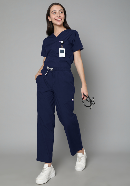 Women's 5 Pocket navy blue scrub suit