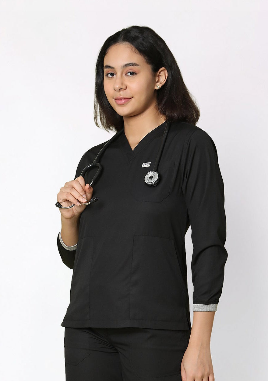 Classic Women's 3-Pocket Longsleeves (Black) Scrub Top
