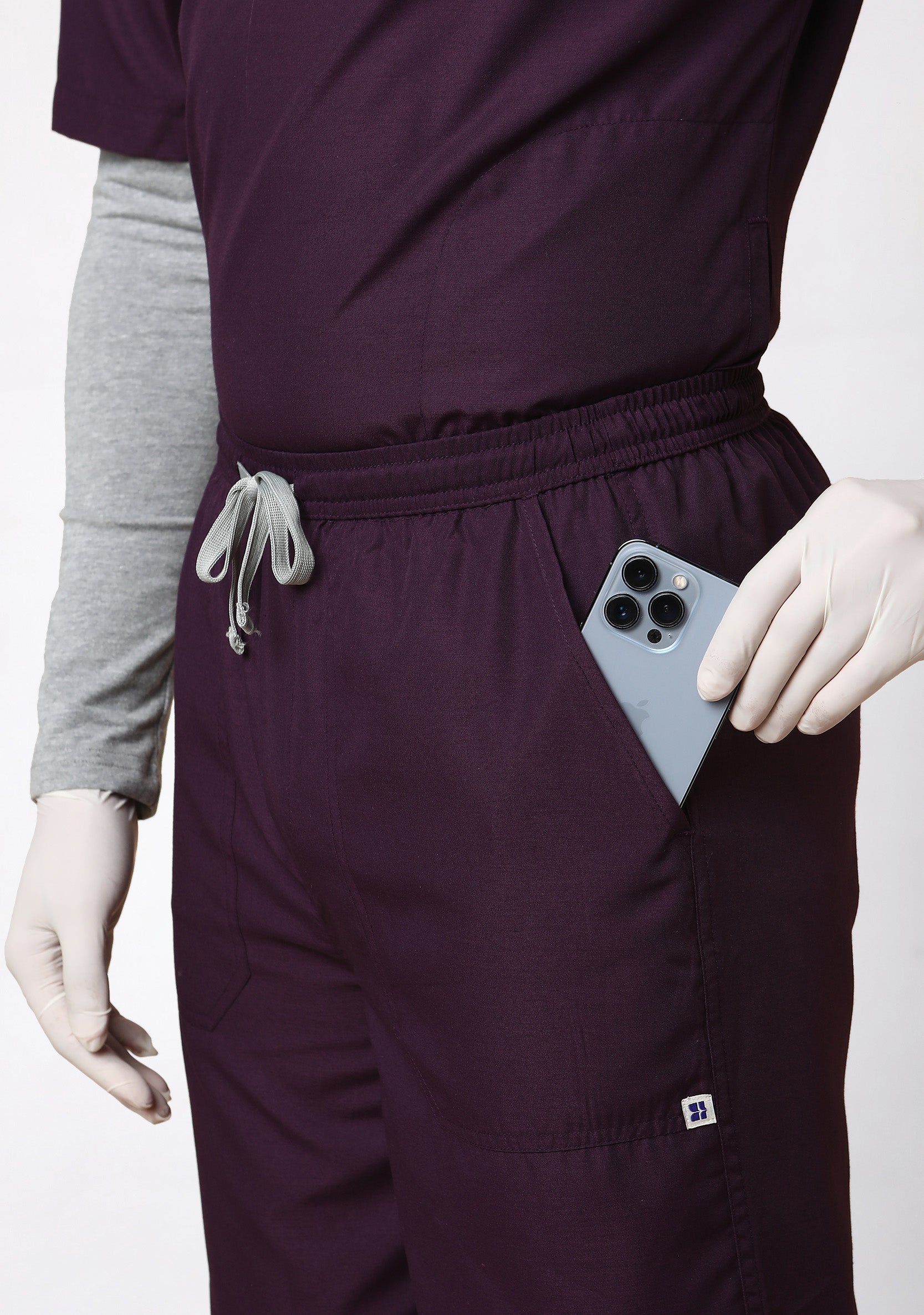 Classic Men's Mandarin Collar (Wine) Plus Size Scrub