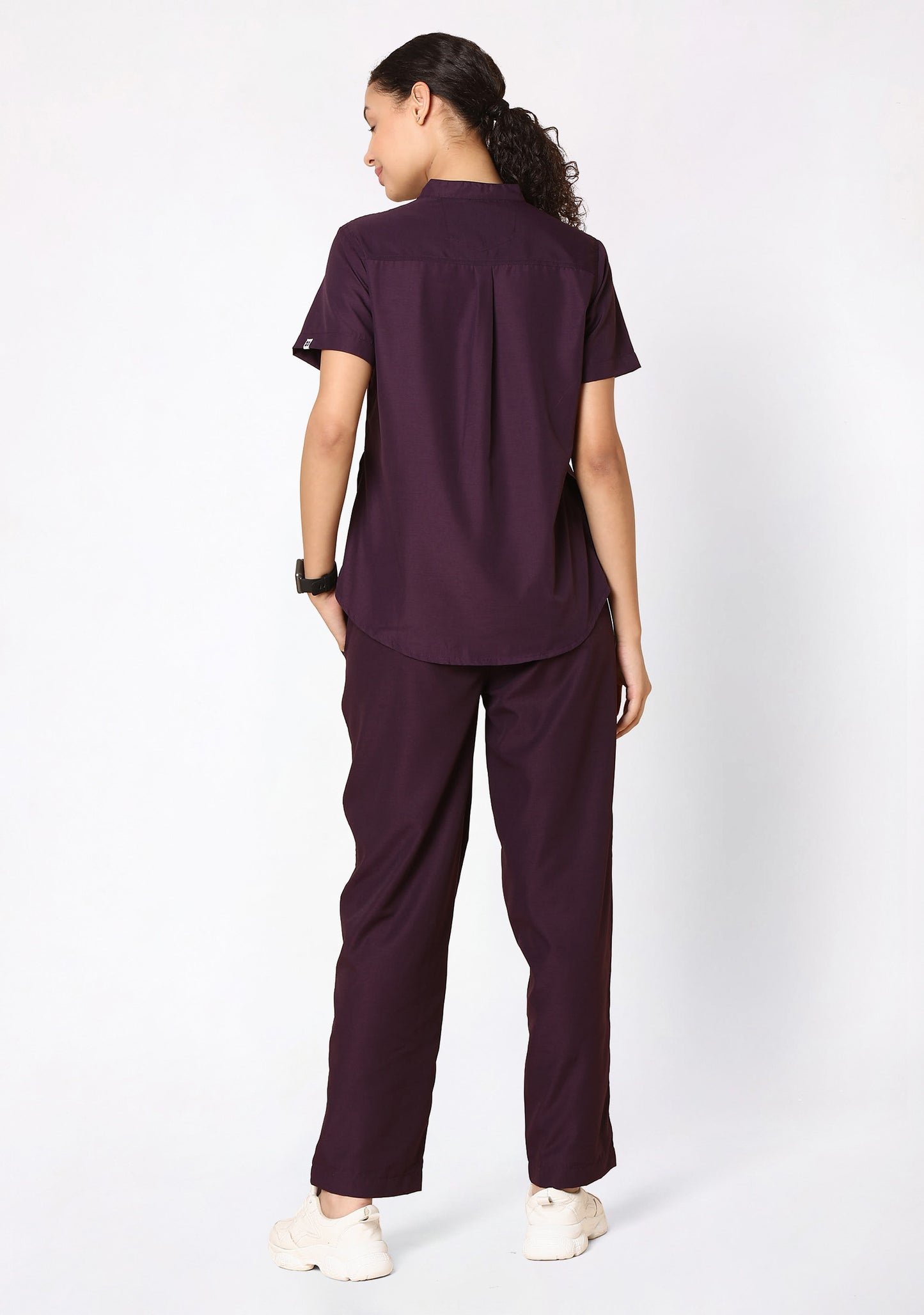 Classic Women's Mandarin Collar (Wine) Plus Size Scrub