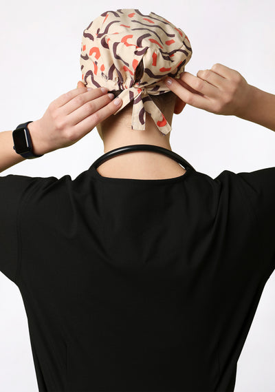 Printed Unisex (Swirl-Beige) Scrub Cap - Pack of 2