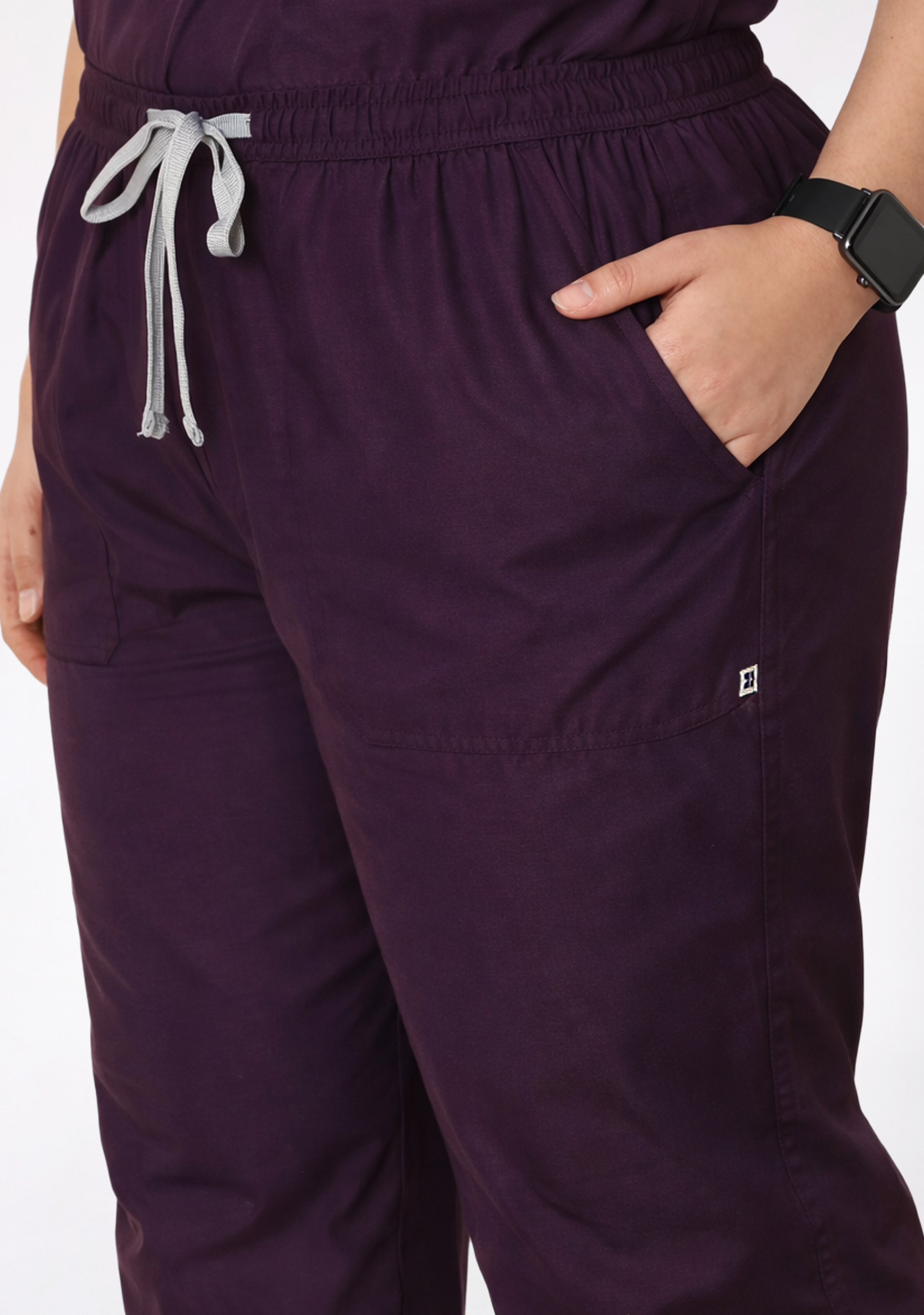 Classic Women's Mandarin Collar (Wine) Plus Size Scrub