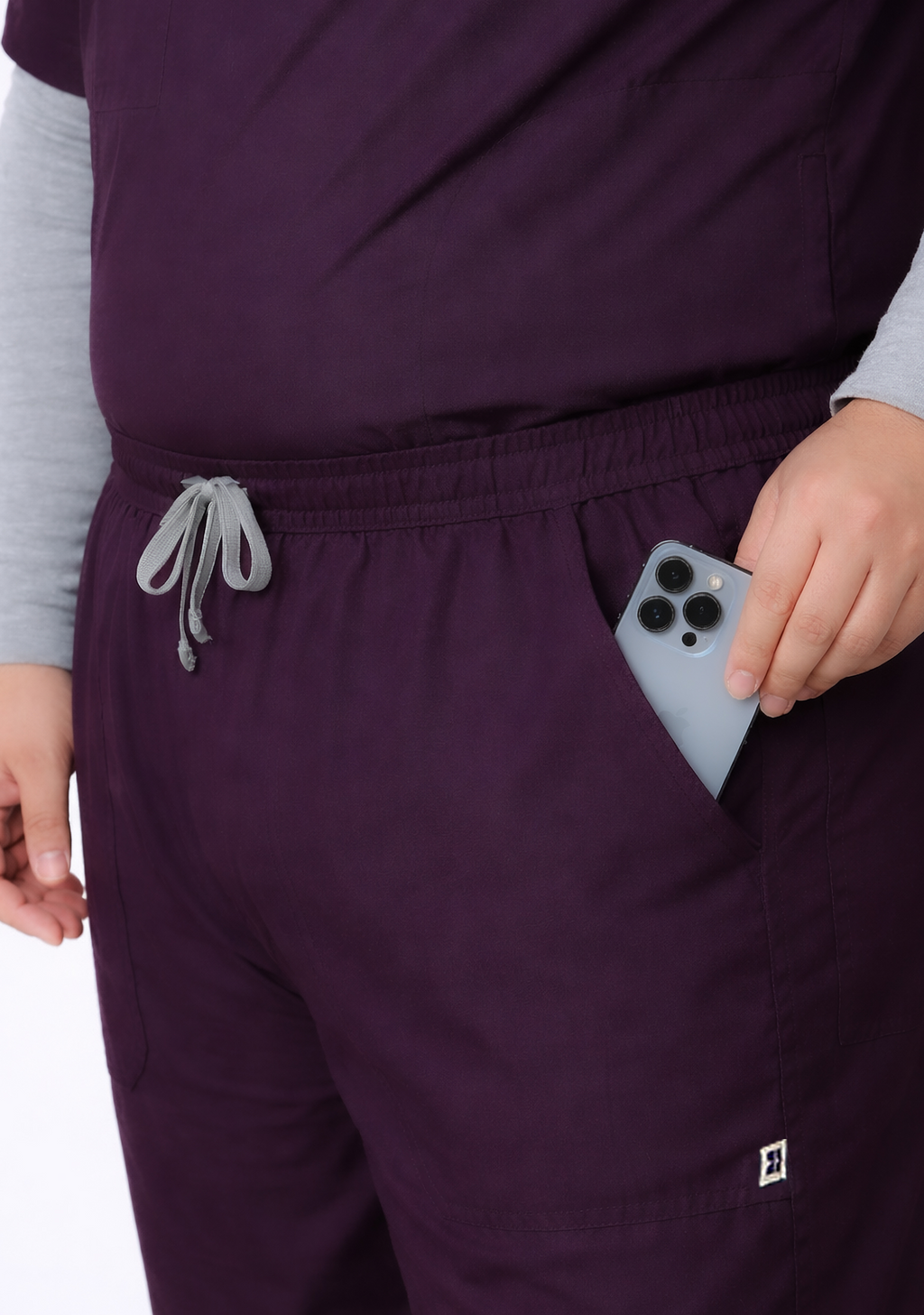 Classic Men's Mandarin Collar (Wine) Plus Size Scrub