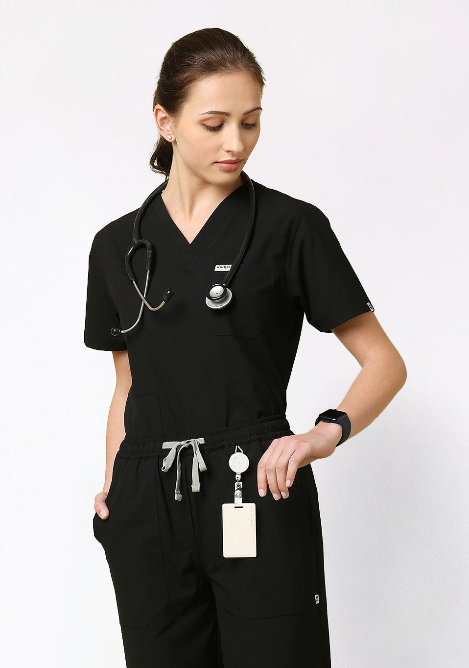 Ecoflex Women's 3 Pocket (Black) Scrub Top