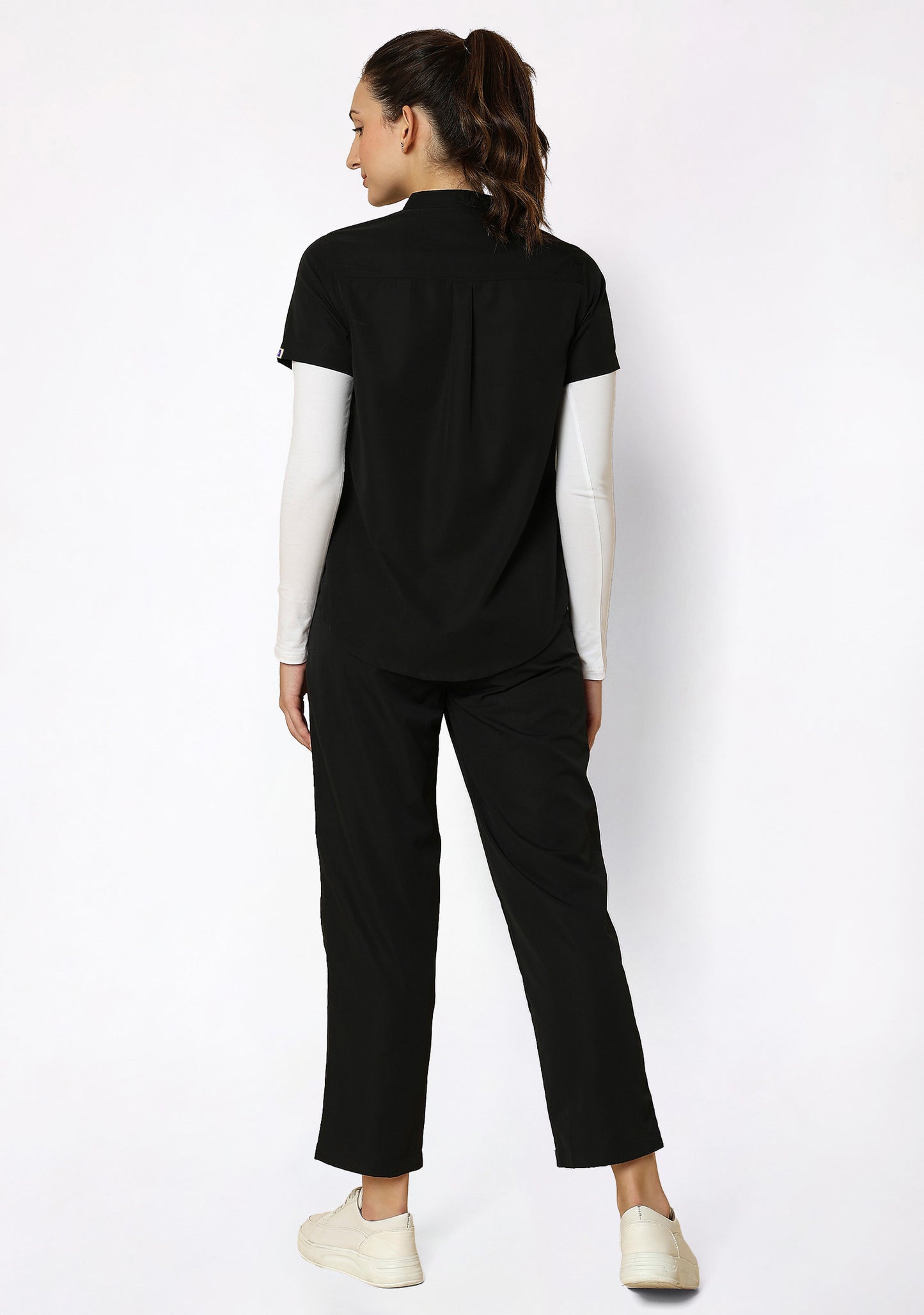 Classic Women's Mandarin Collar (Black) Scrub