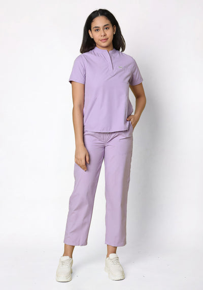 Classic Women's Mandarin Collar (Pastel Lilac) Plus Size Scrub