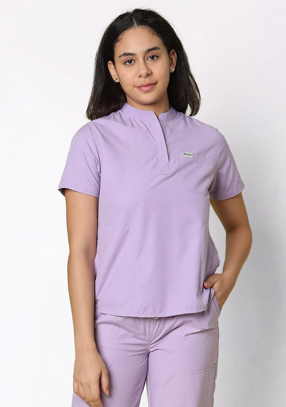 Classic Women's 3-Pocket Mandarin Collar (Pastel Lilac) Scrub Top