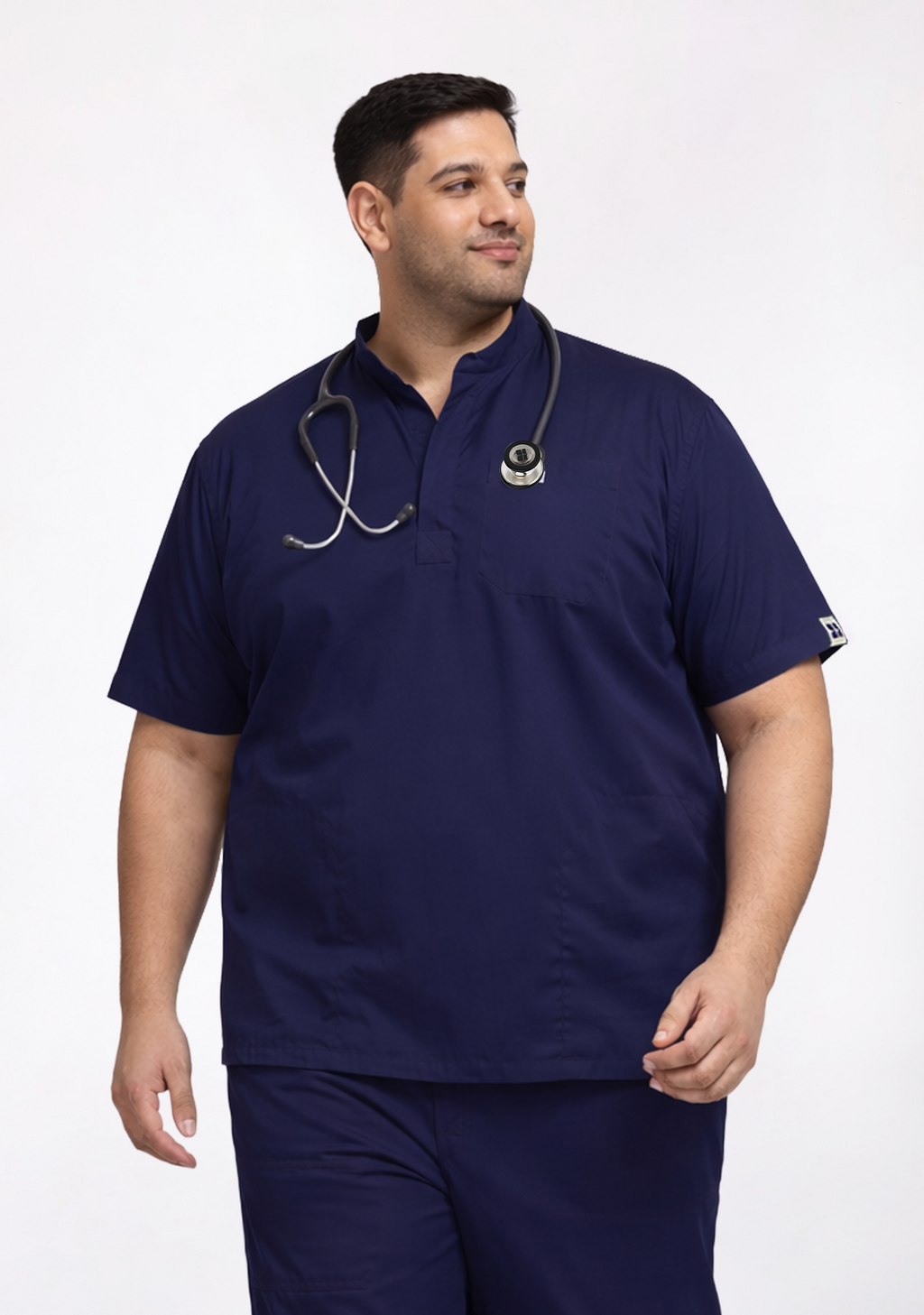Classic Men's Mandarin Collar (Navy) Plus Size Scrub