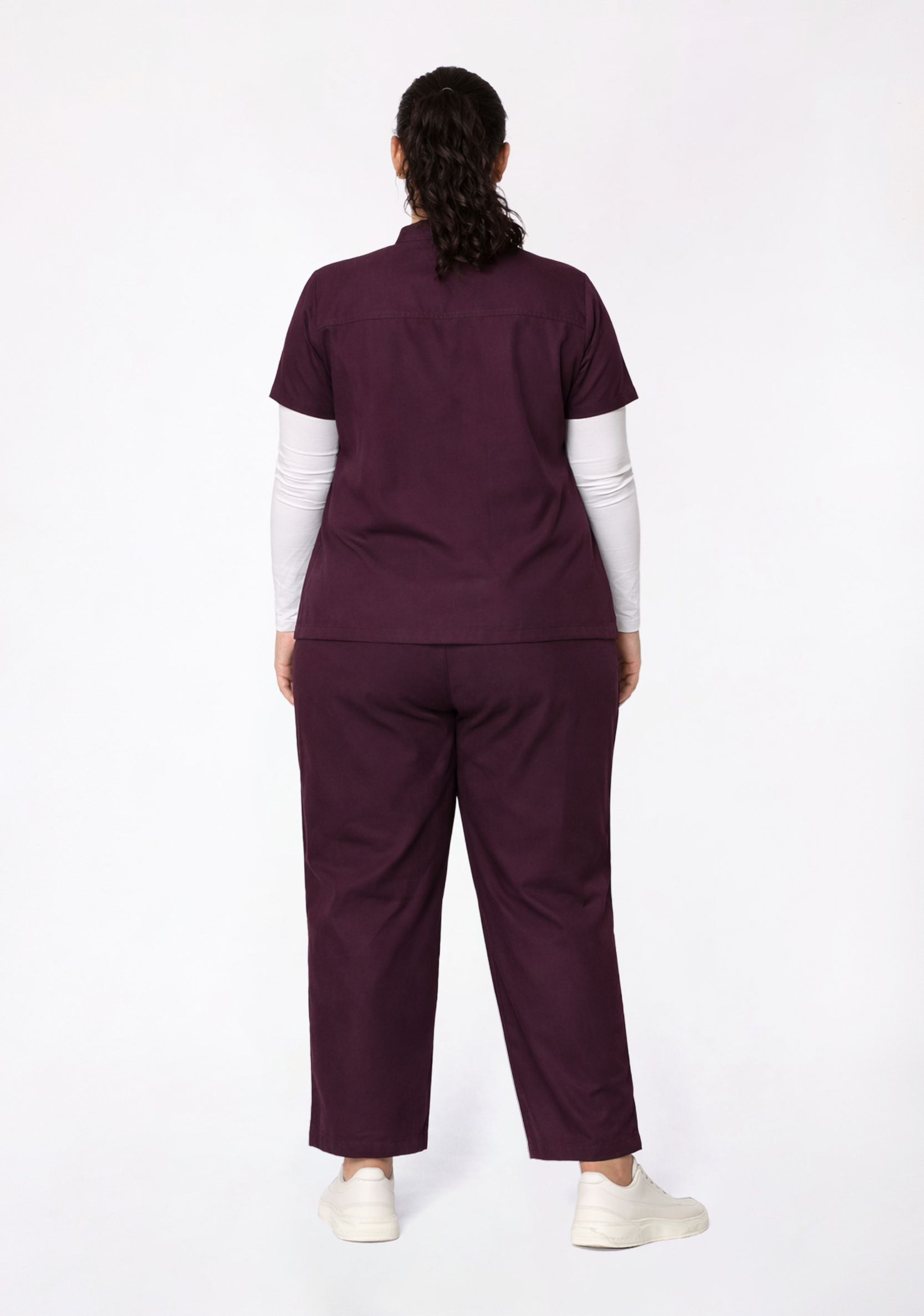 Classic Women's Mandarin Collar (Wine) Plus Size Scrub