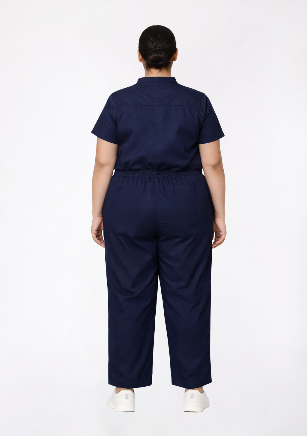 Classic Women's Mandarin Collar (Navy) Plus Size Scrub