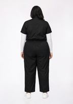 Classic Women's Mandarin Collar (Black) Plus Size Scrub