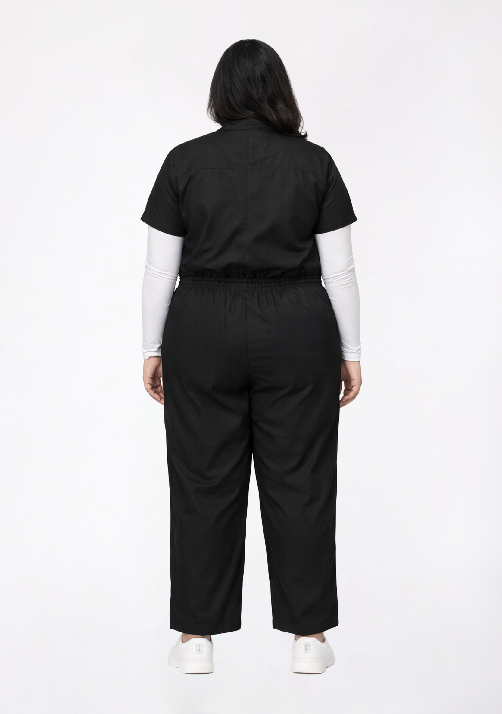 Classic Women's Mandarin Collar (Black) Plus Size Scrub