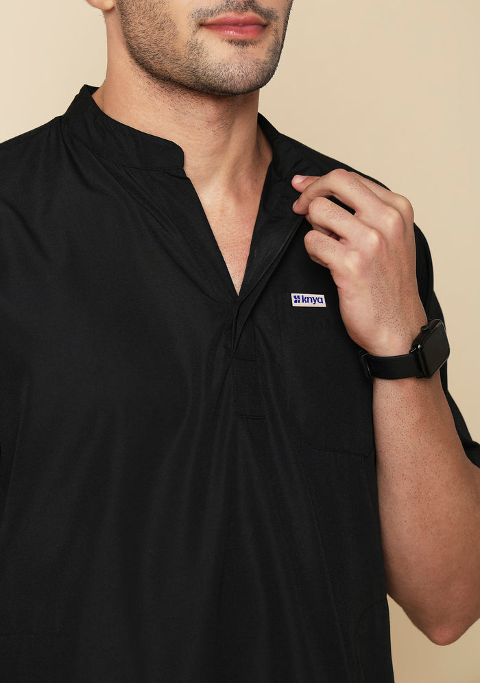 Buy Classic Men's 5-Pocket Mandarin Collar (Black) Scrub Online – Knya
