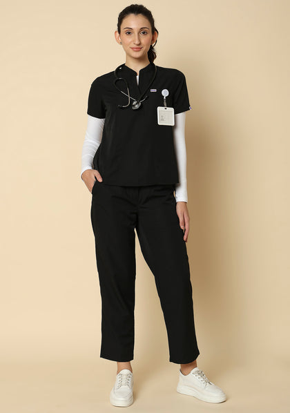 Sksloeg Nurse Shirts Set for Women, Slim Mandarin Collar Scrub Top Skinny  Cargo Scrub Pants Short Sleeve Classic Fit Workwear,Black M 